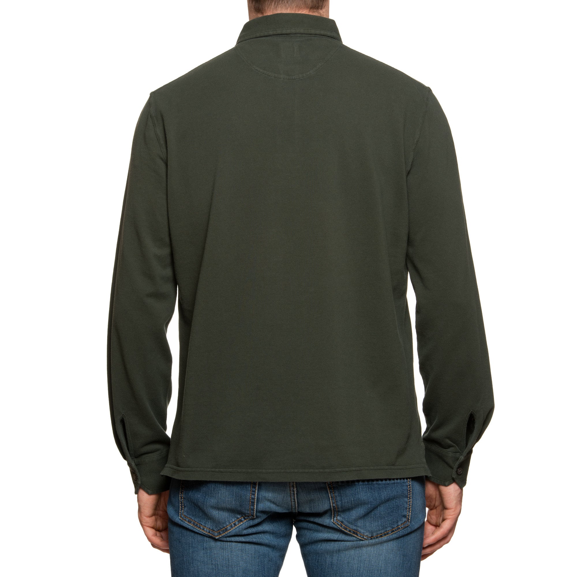 FEDELI "North" Army Green Cotton Pique Long Sleeve Polo Shirt NEW FEDELI