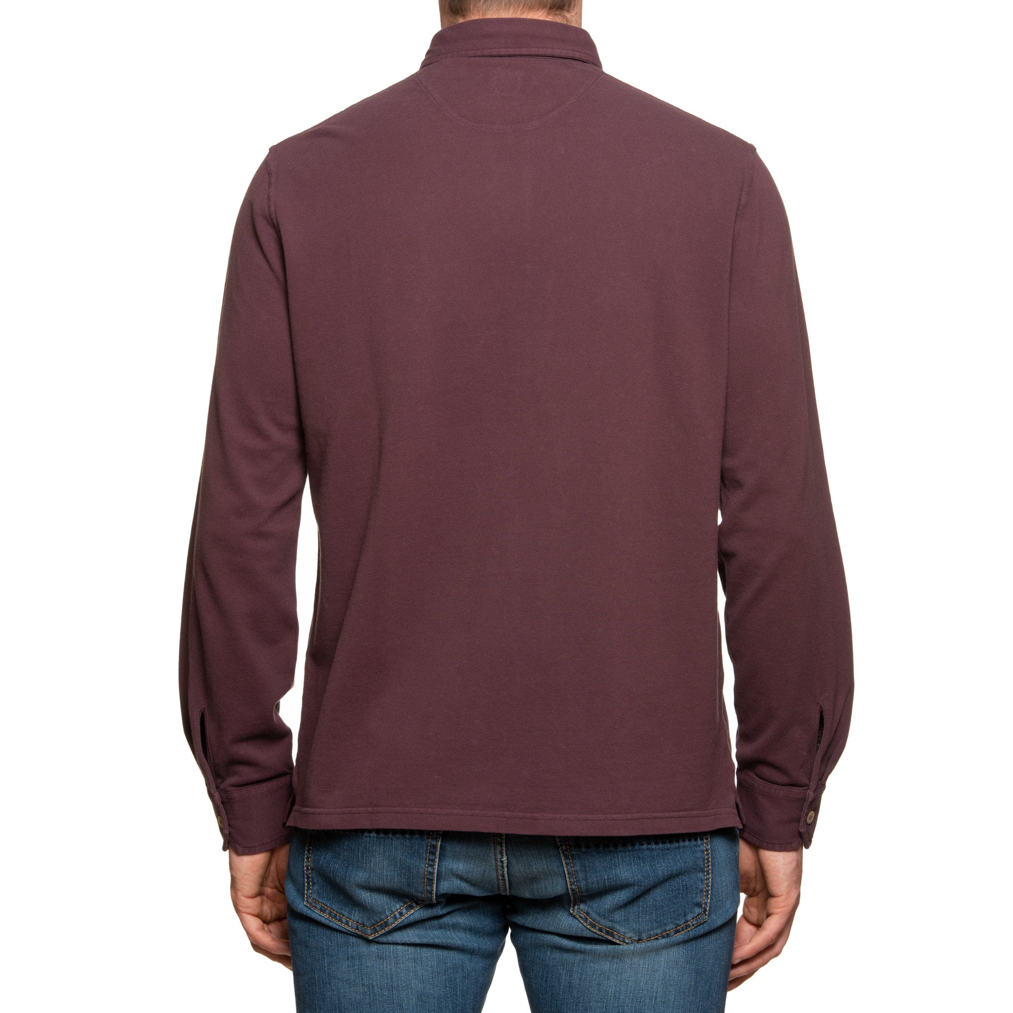 FEDELI "North" Plum Cotton Pique Long Sleeve Polo Shirt EU 54 NEW US XL FEDELI