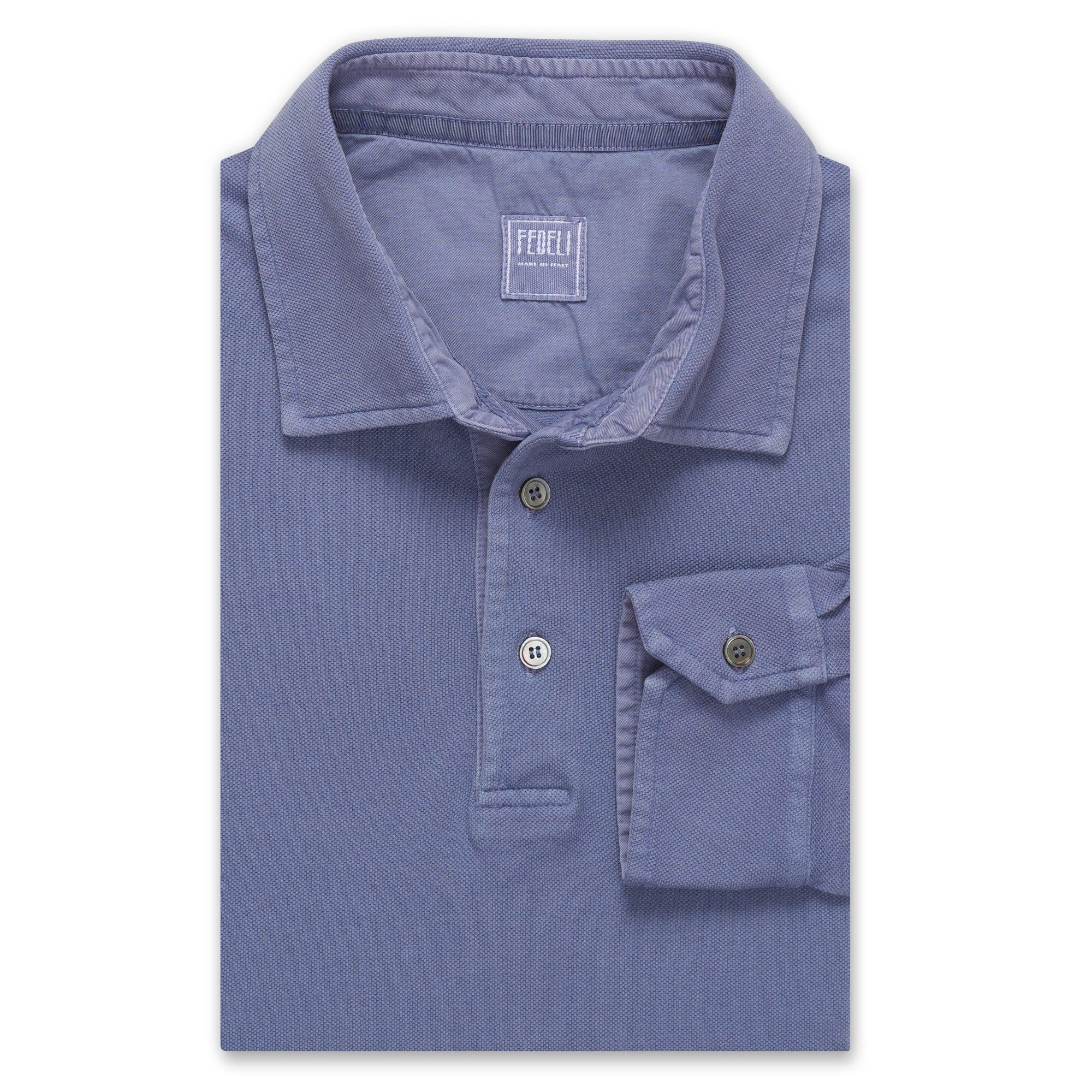 FEDELI "North" Steel Blue Cotton Pique Long Sleeve Polo Shirt NEW XXL FEDELI