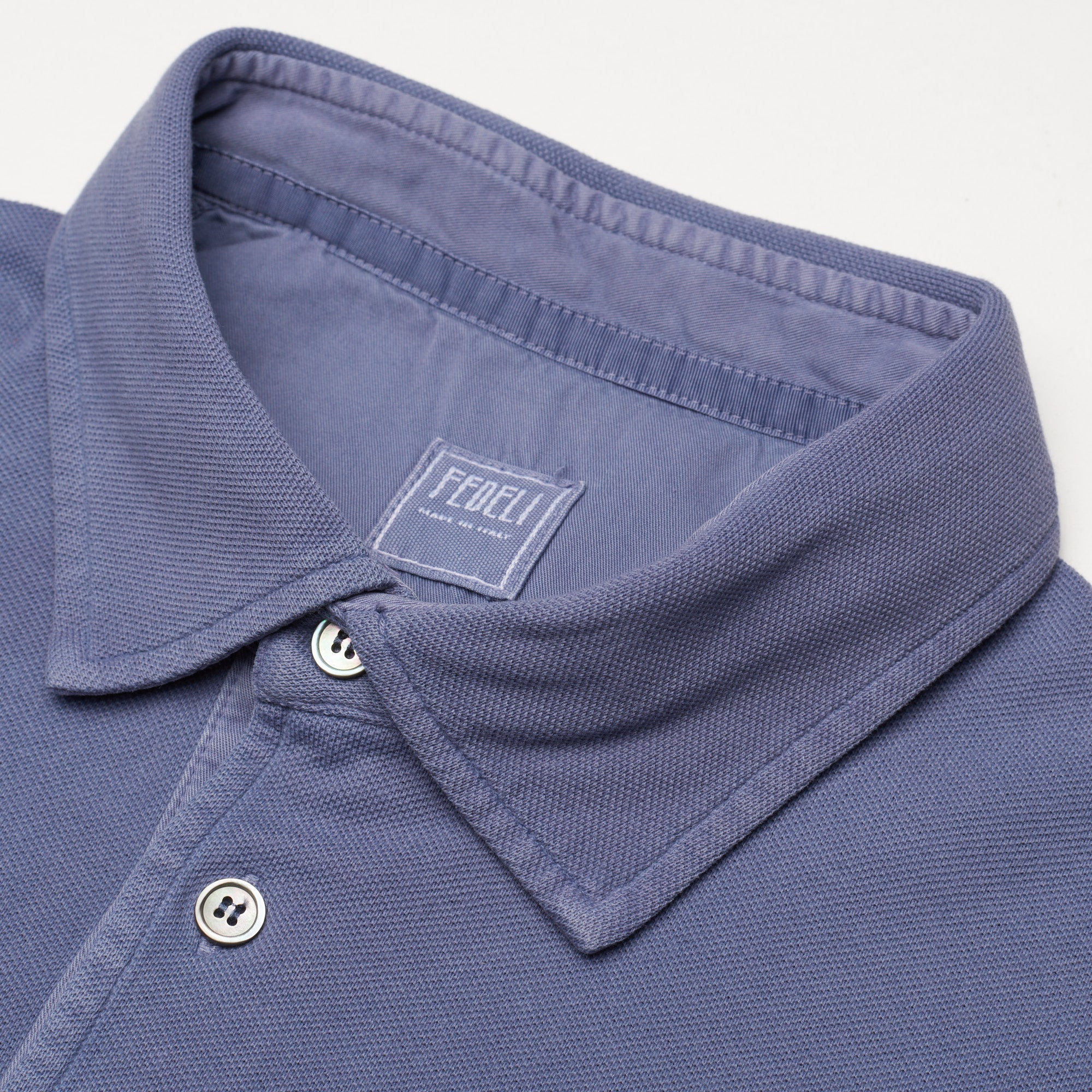 FEDELI "North" Steel Blue Cotton Pique Long Sleeve Polo Shirt NEW XXL FEDELI