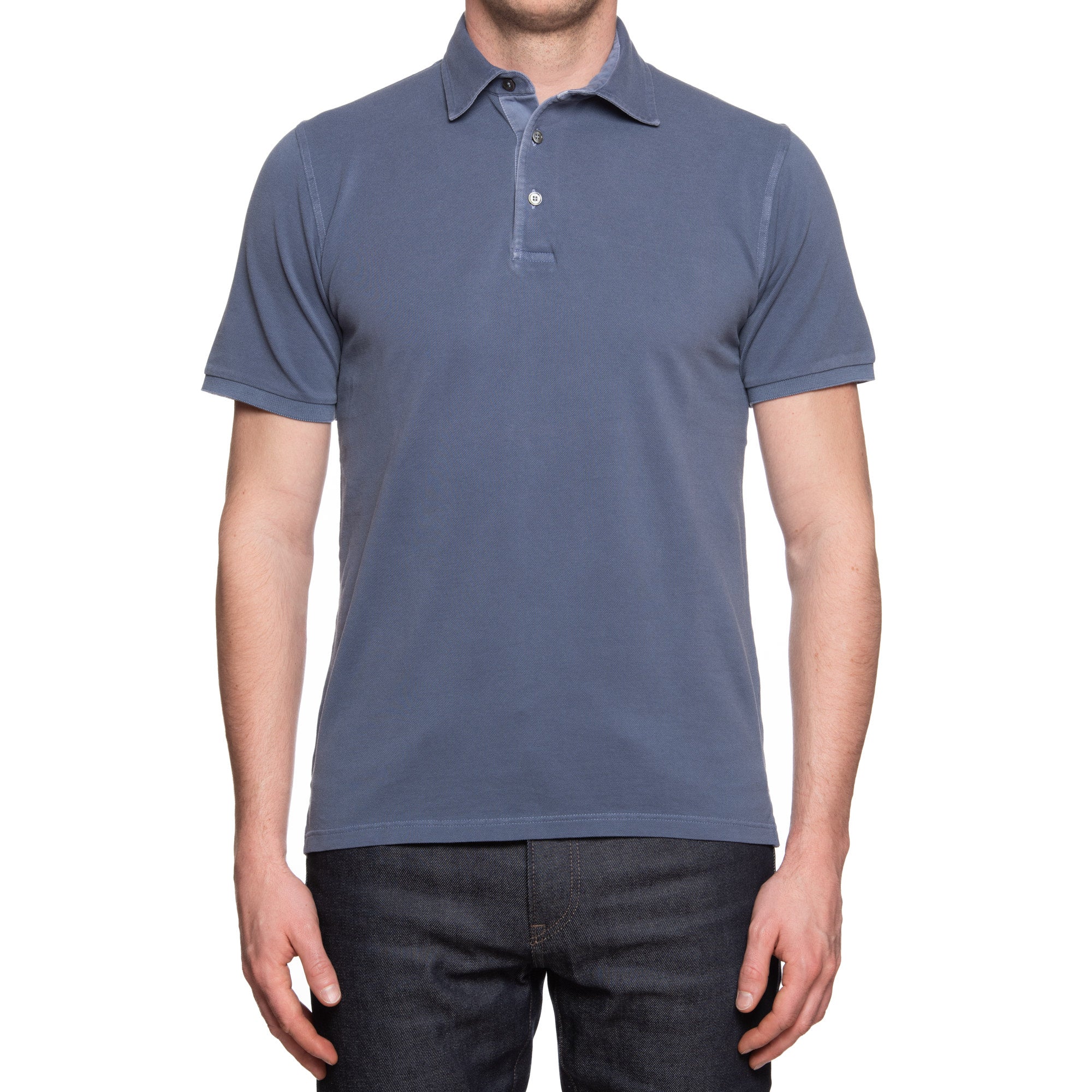 FEDELI "North" Steel Blue Cotton Frosted Pique Short Sleeve Polo Shirt NEW FEDELI