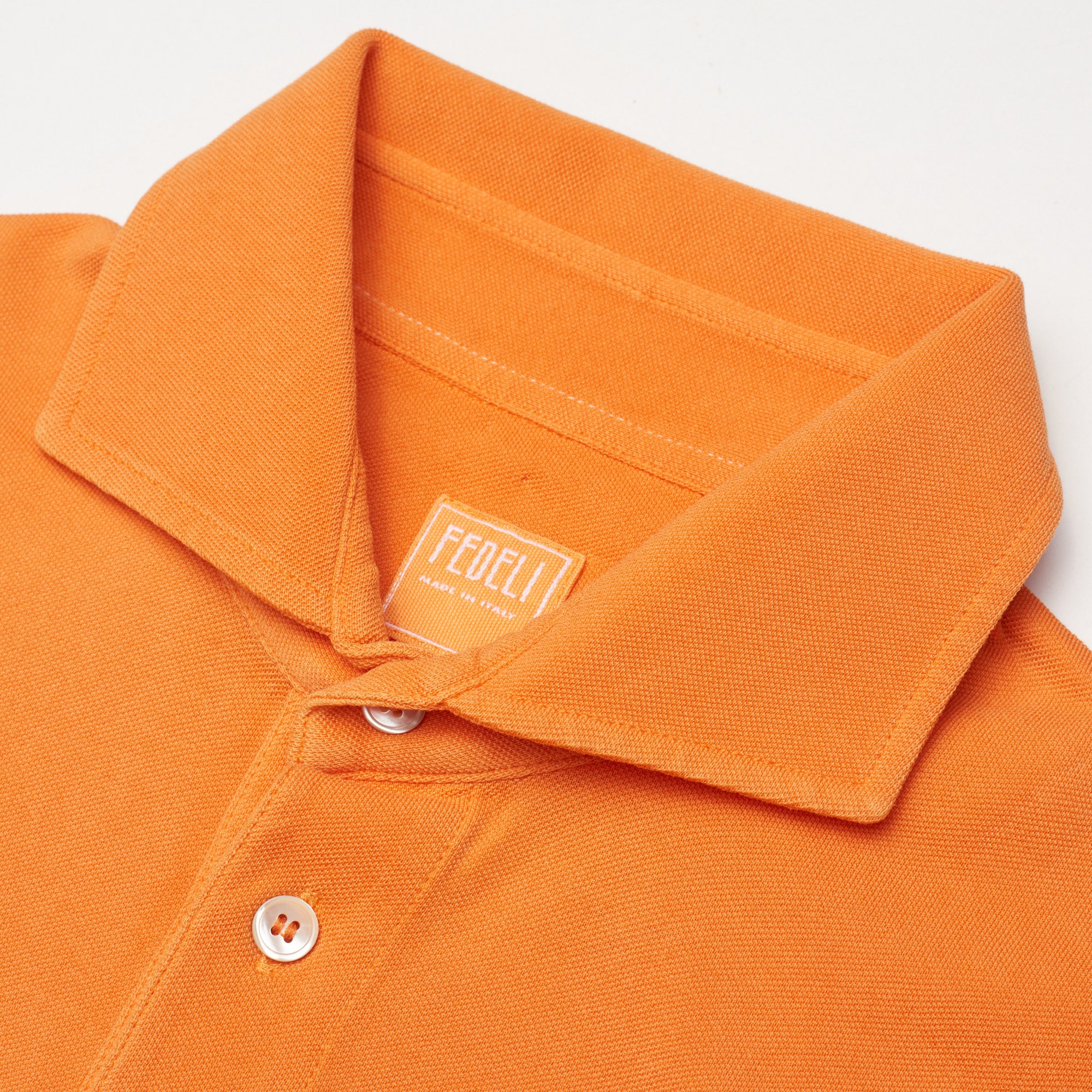 FEDELI "Ring" Orange Cotton Pique Long Sleeve Polo Shirt EU 50 NEW US M FEDELI