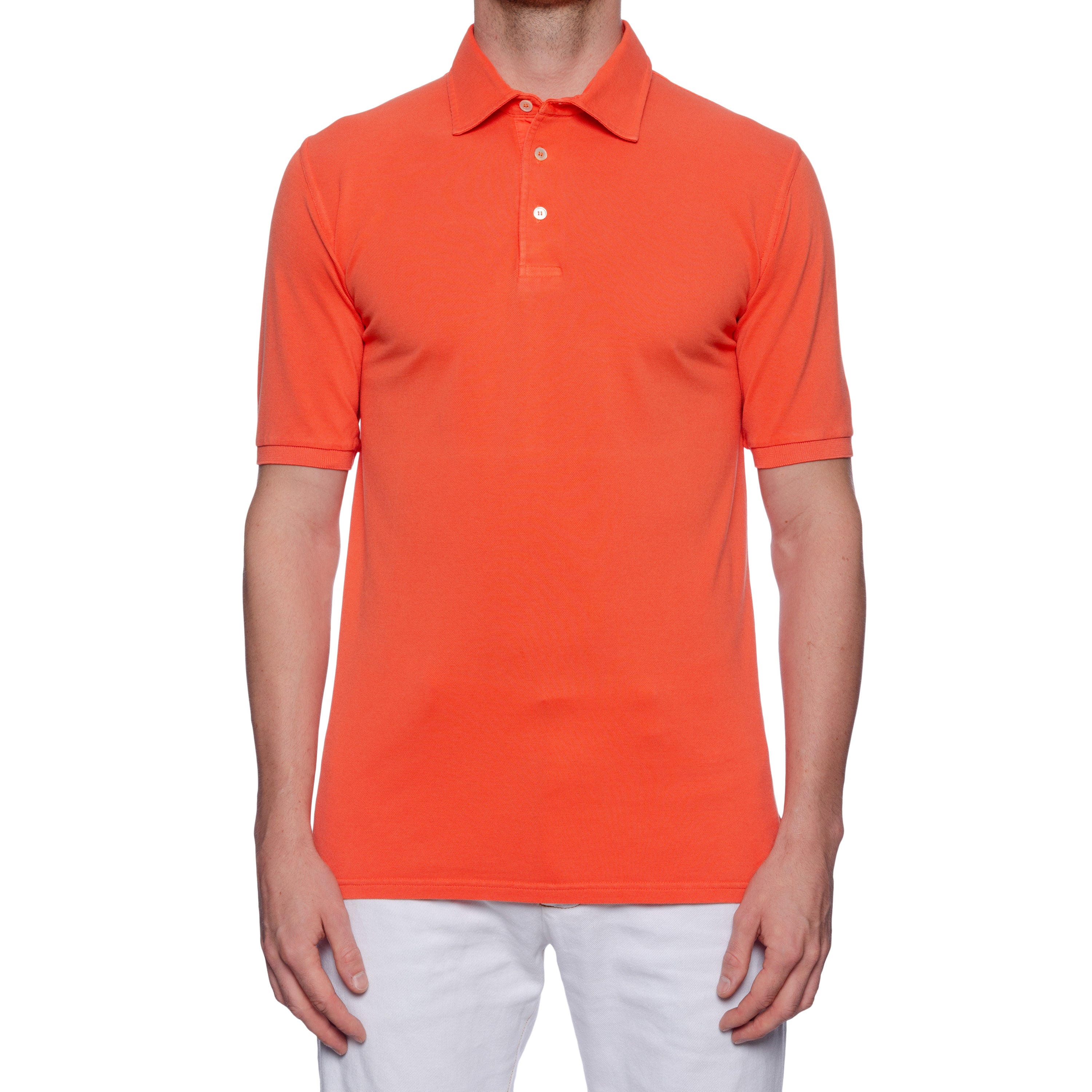 FEDELI "North" Coral Cotton Pique Frosted Short Sleeve Polo Shirt EU 50 NEW US M FEDELI
