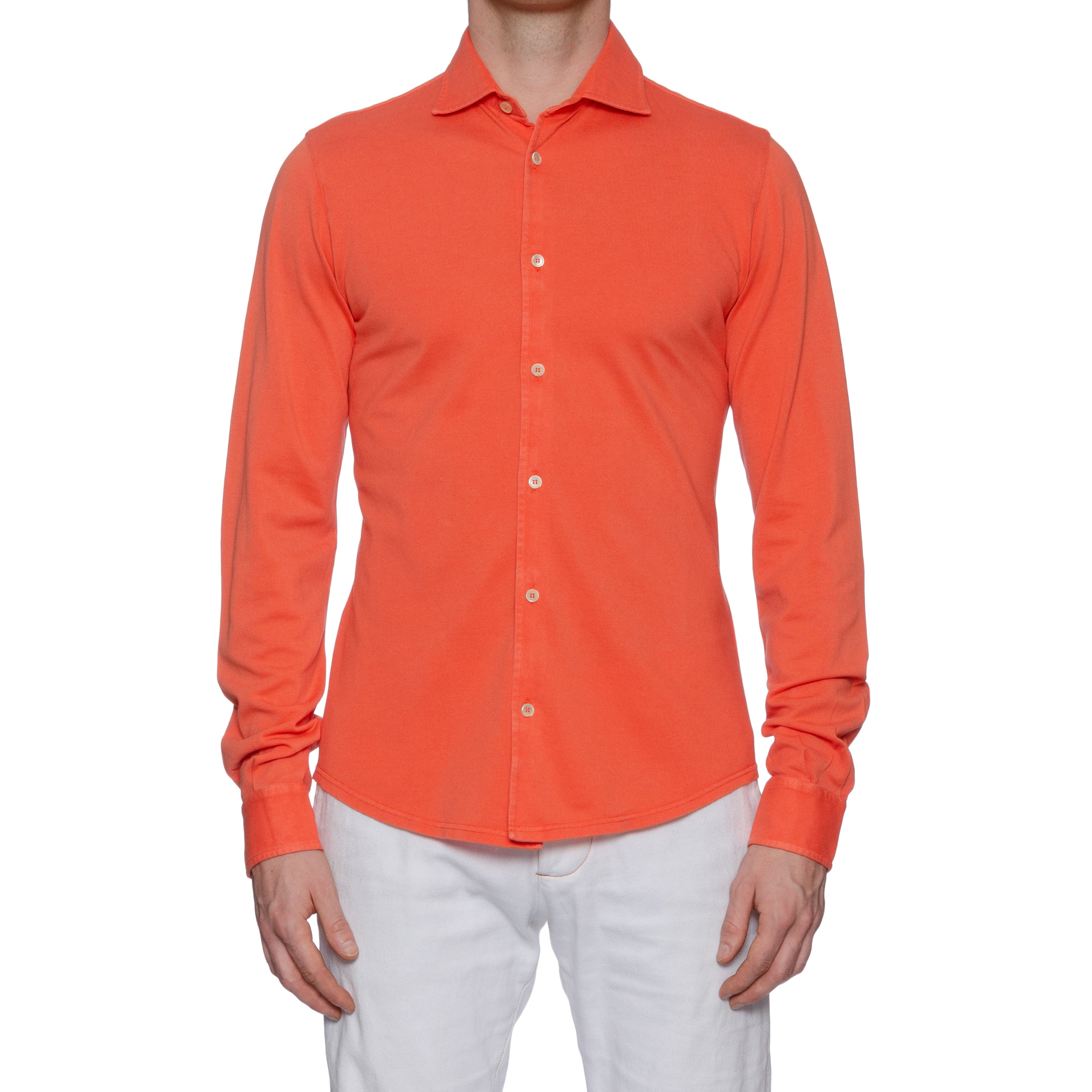 FEDELI "Steve" Coral Cotton Pique Frosted Long Sleeve Polo Shirt NEW FEDELI