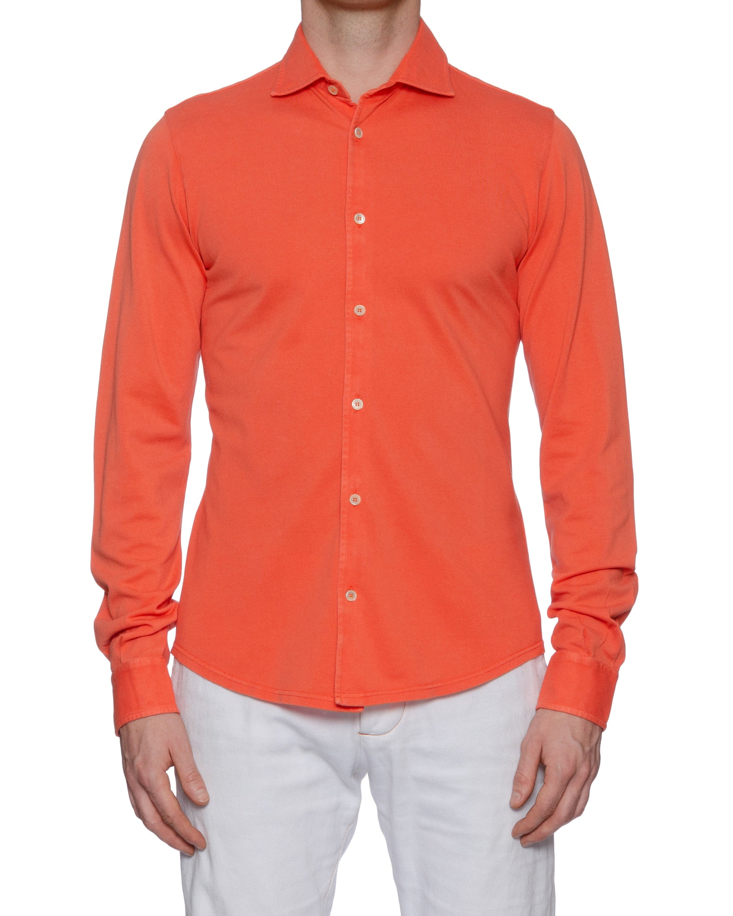 FEDELI "Steve" Coral Cotton Pique Frosted Long Sleeve Polo Shirt NEW FEDELI