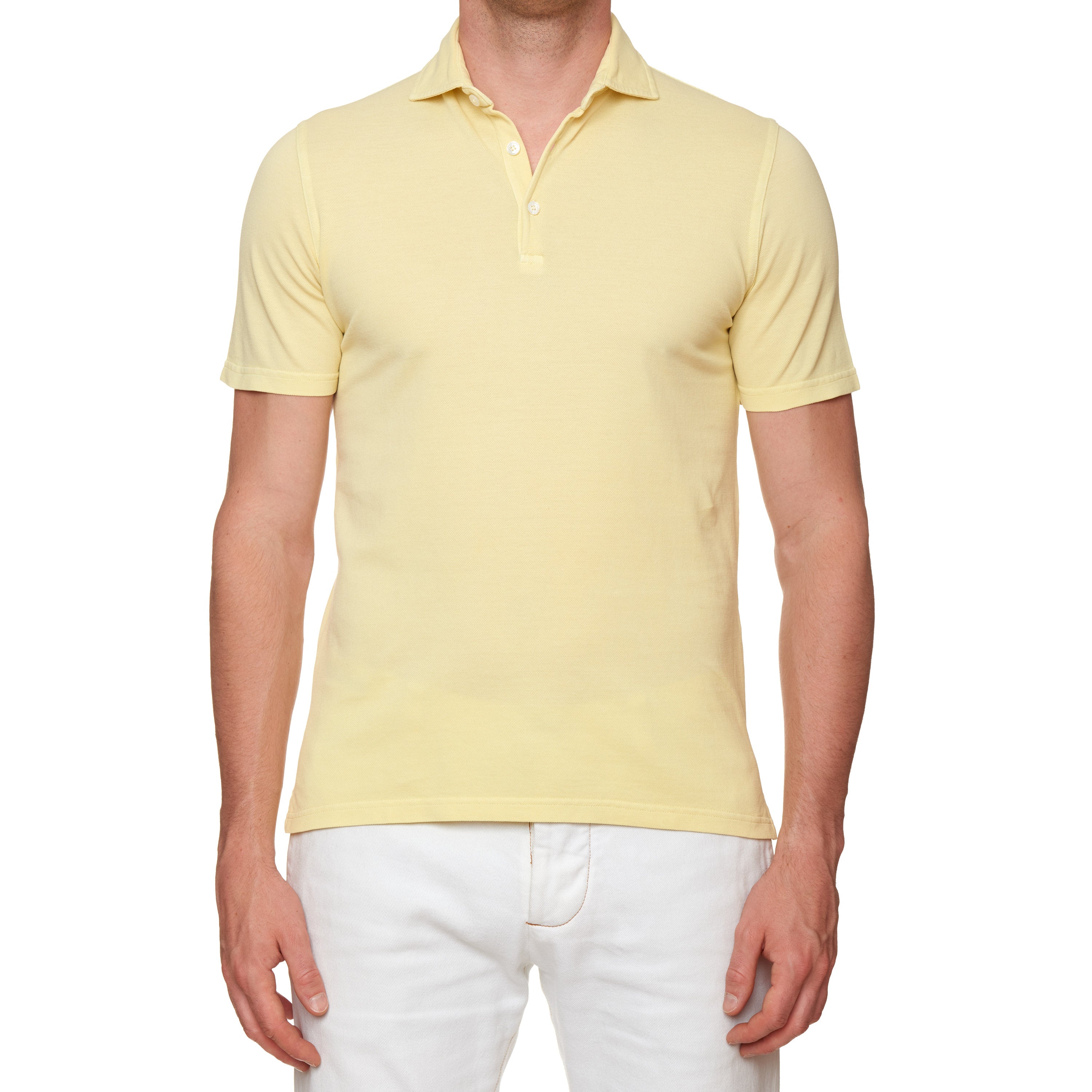 FEDELI "Tommy" Light Yellow Cotton Short Sleeve Pique Polo Shirt 48 NEW S Slim FEDELI
