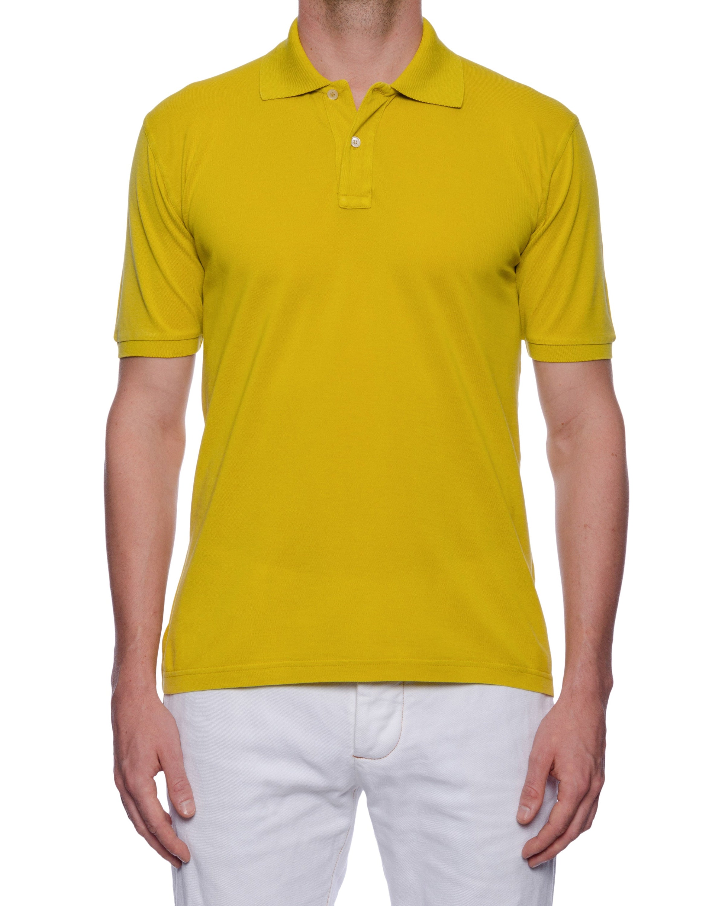 FEDELI 34 LAB "West" Mustard Cotton Pique Frosted Polo Shirt EU 56 NEW US 2XL Slim Fit FEDELI