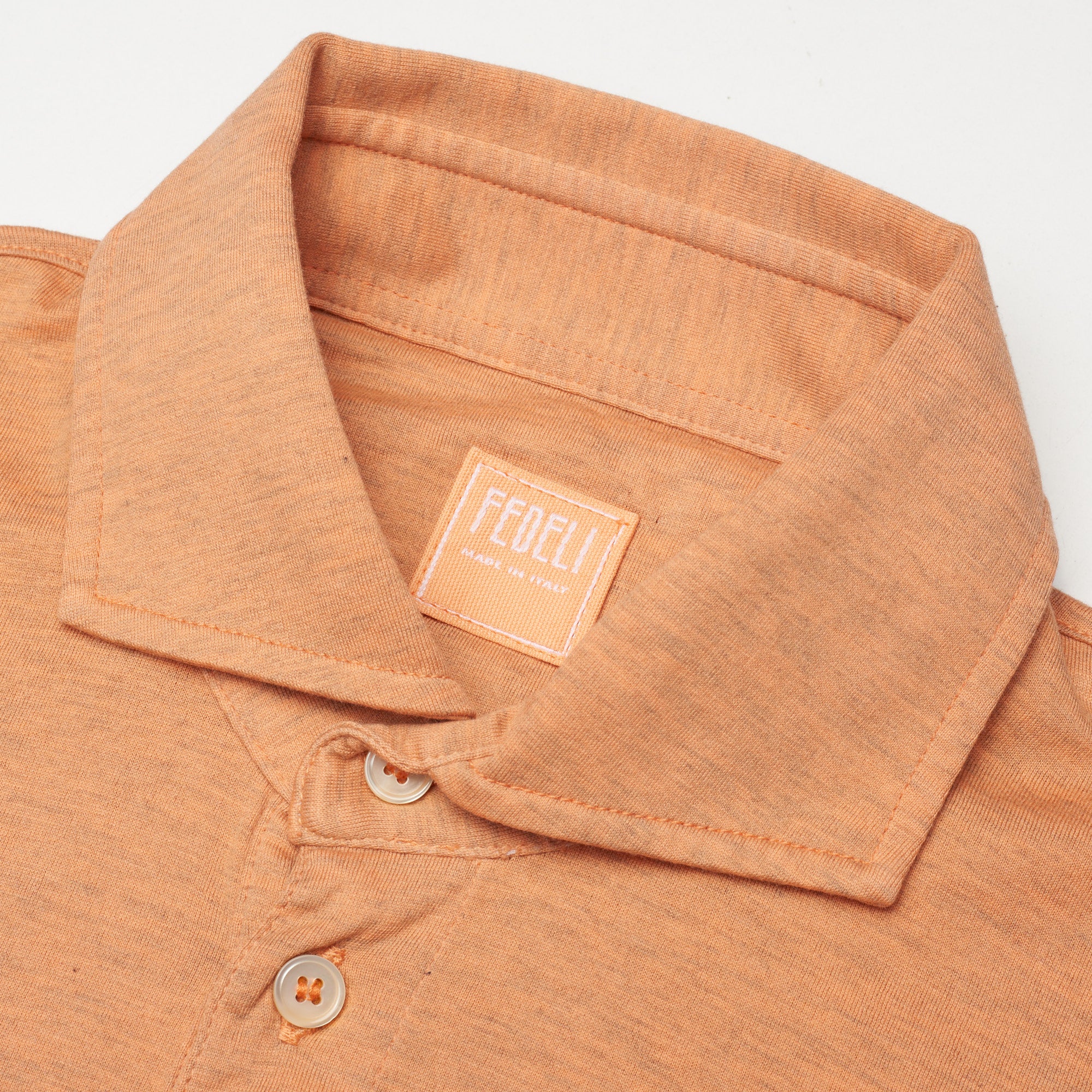 FEDELI "Zero" Heather Peach Cotton Jersey Long Sleeve Polo Shirt NEW FEDELI