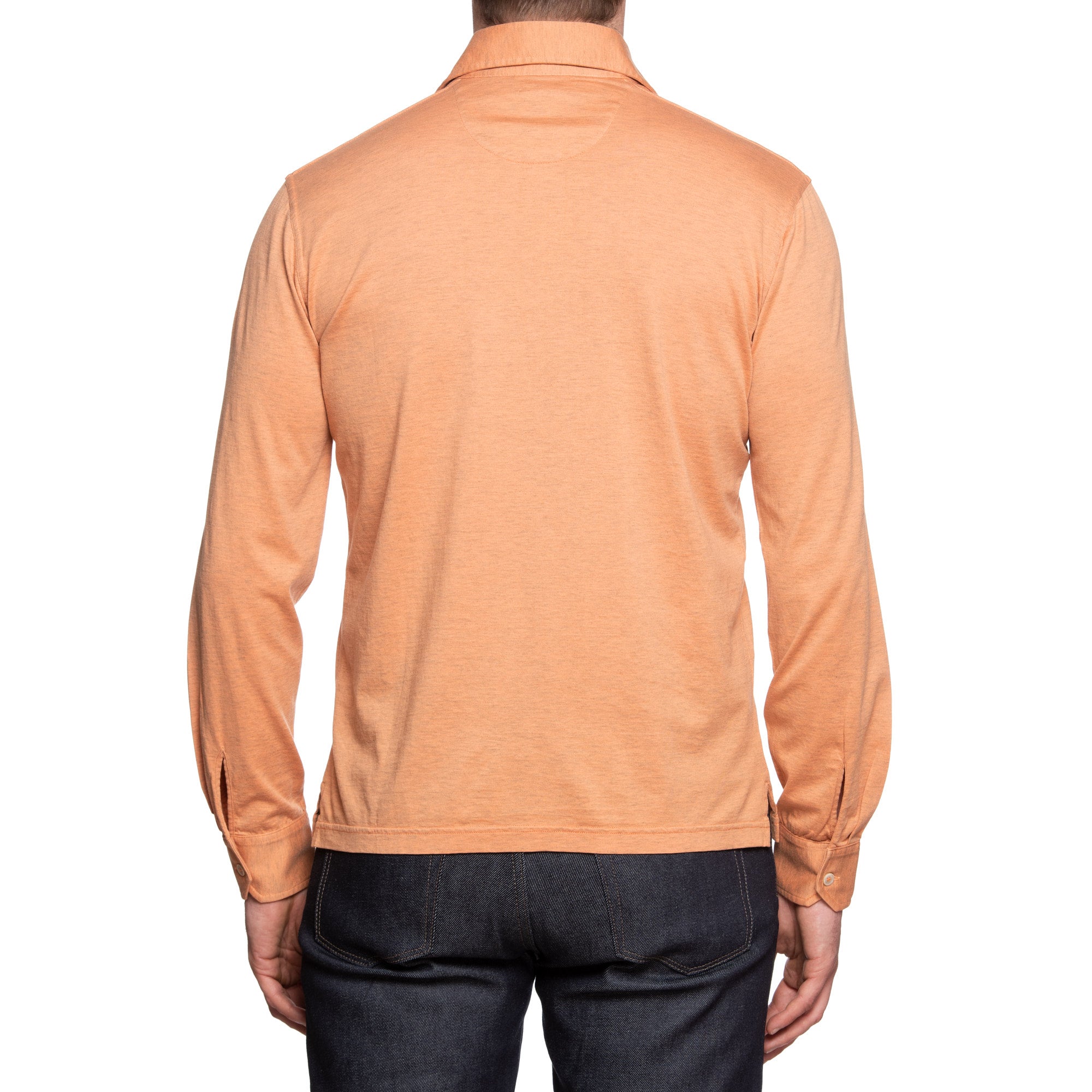 FEDELI "Zero" Heather Peach Cotton Jersey Long Sleeve Polo Shirt NEW FEDELI