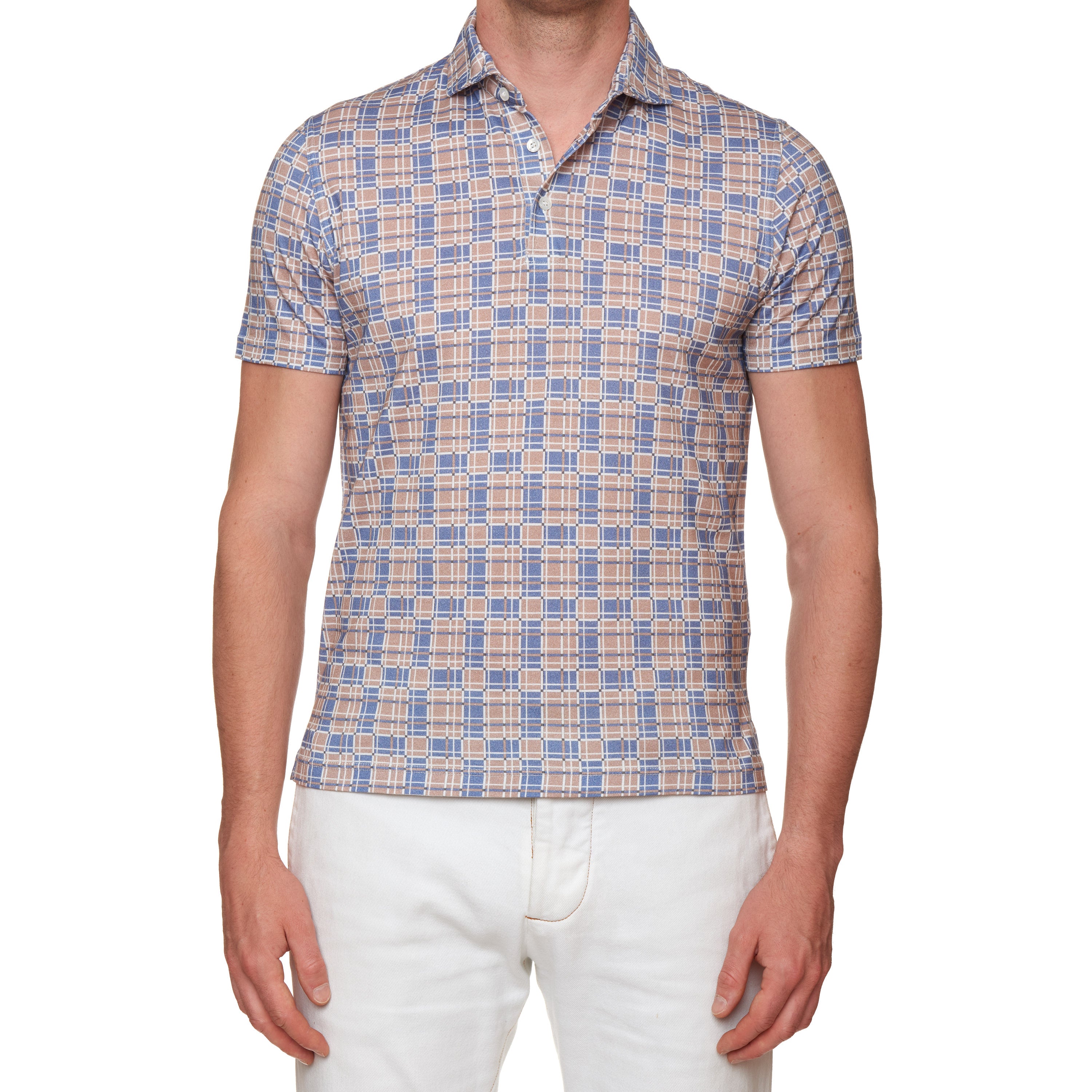 FEDELI for ERAL 55 "Zero" Multi-Color Plaid Cotton Jersey Polo Shirt EU 46 NEW US XS FEDELI