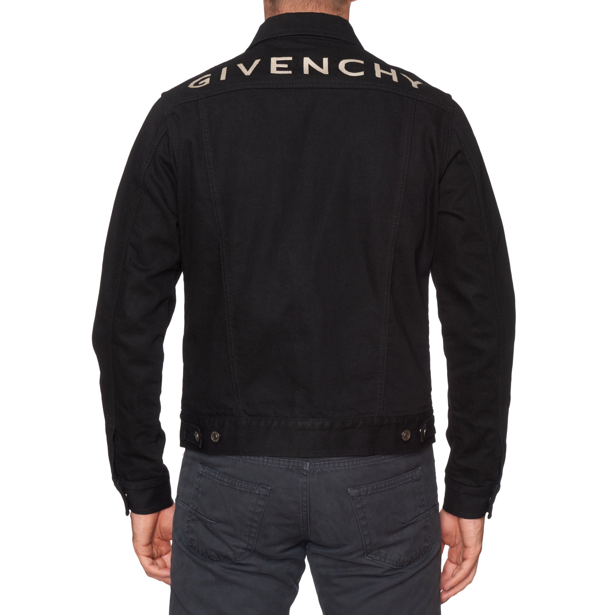 GIVENCHY Paris Black Denim Trucker Denim Jacket NEW L Embroidered Logo GIVENCHY