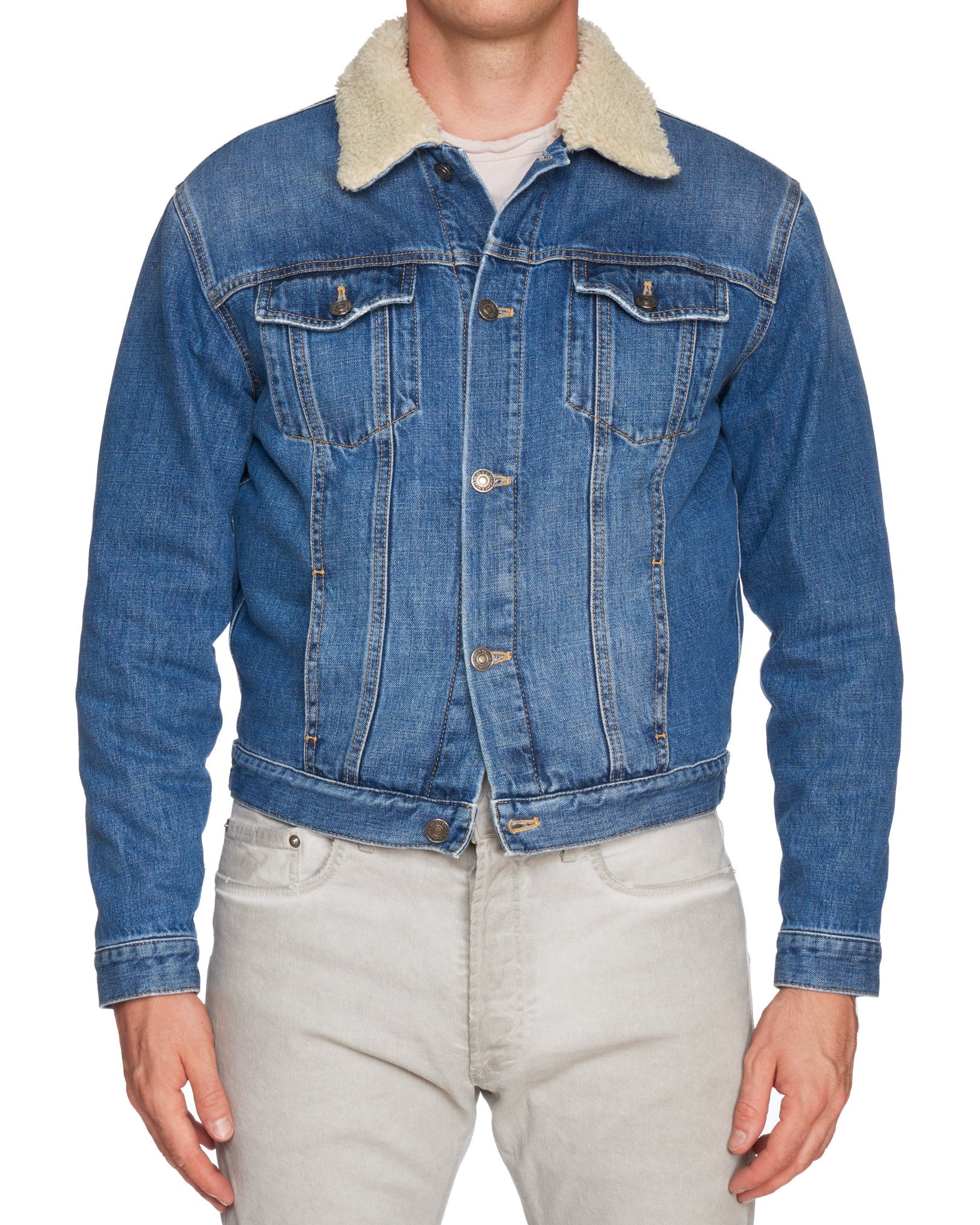 GIVENCHY Paris Logo Blue Denim Shearling Lined Trucker Jacket NEW Size L GIVENCHY