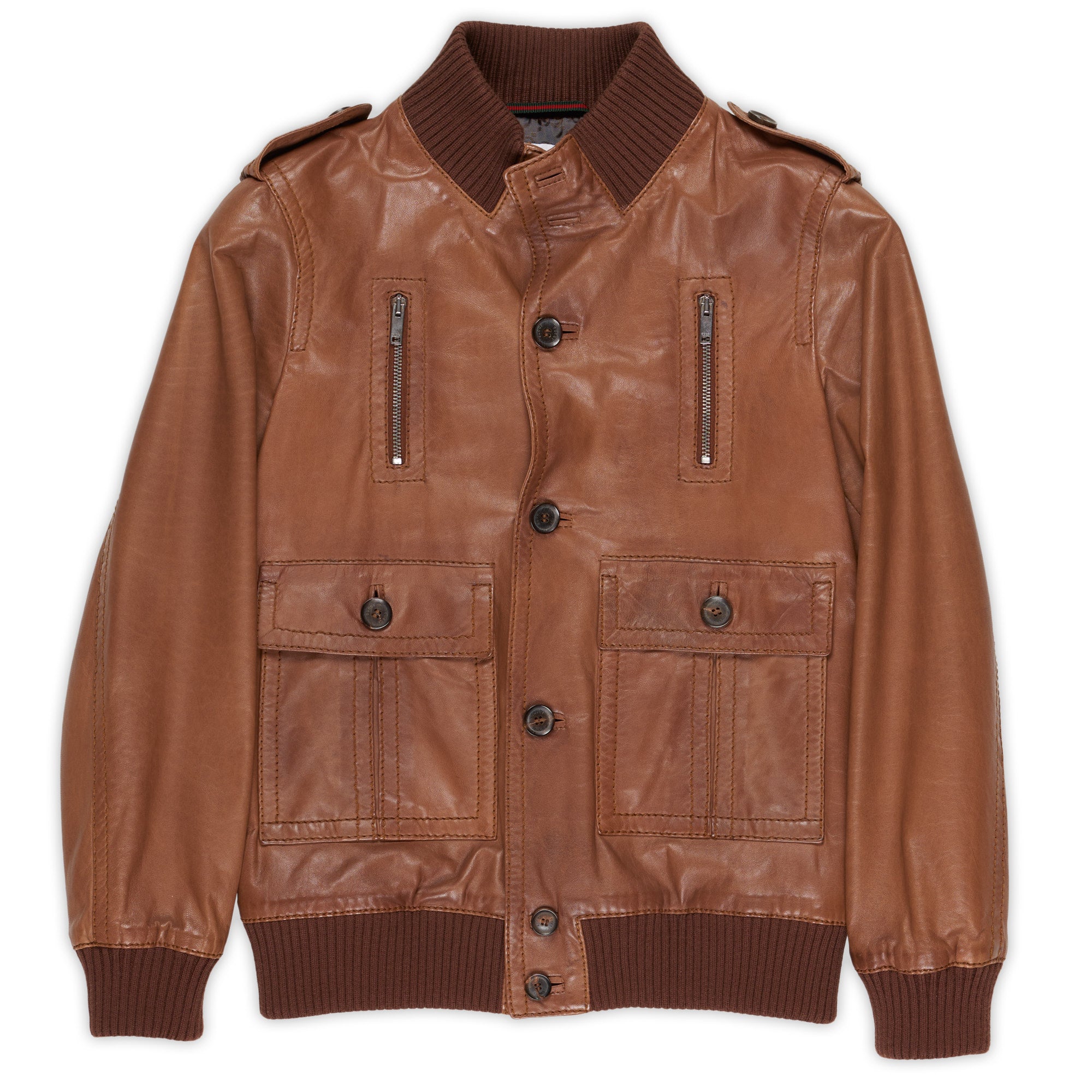 GUCCI Made in Italy Brown Leather Boys Bomber Flight Jacket Size 8 Children GUCCI