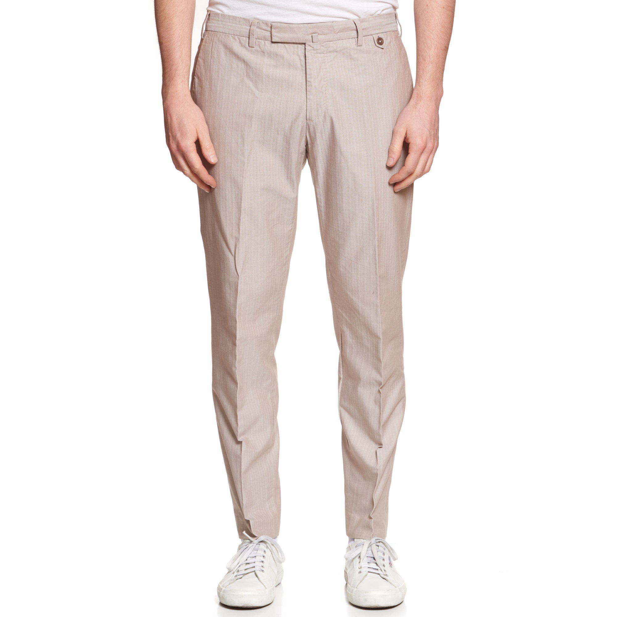 INCOTEX Beige Herringbone Cotton Flat Front Chino Pants EU 50 US 34 Slim Fit INCOTEX