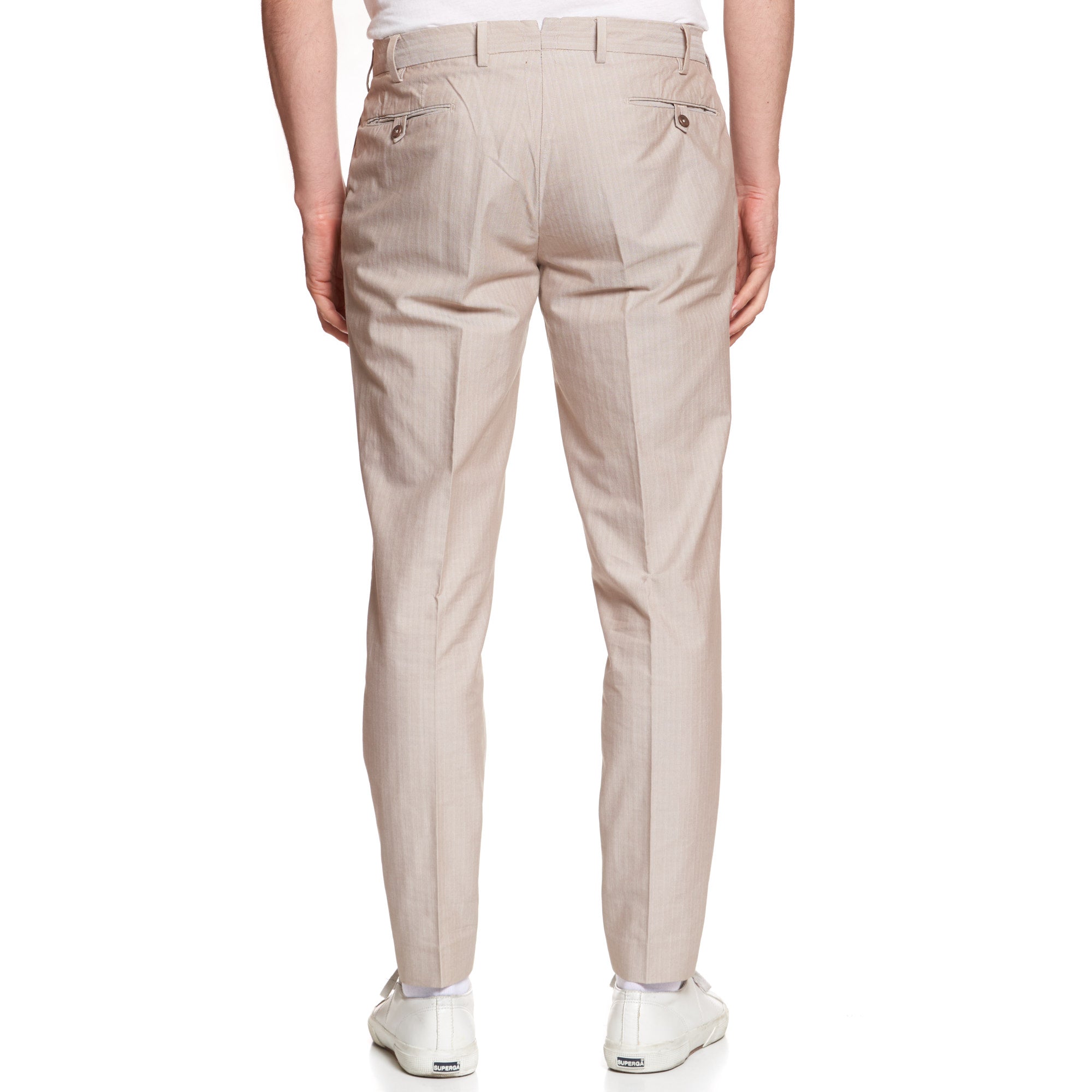 INCOTEX Beige Herringbone Cotton Flat Front Chino Pants EU 50 US 34 Slim Fit INCOTEX