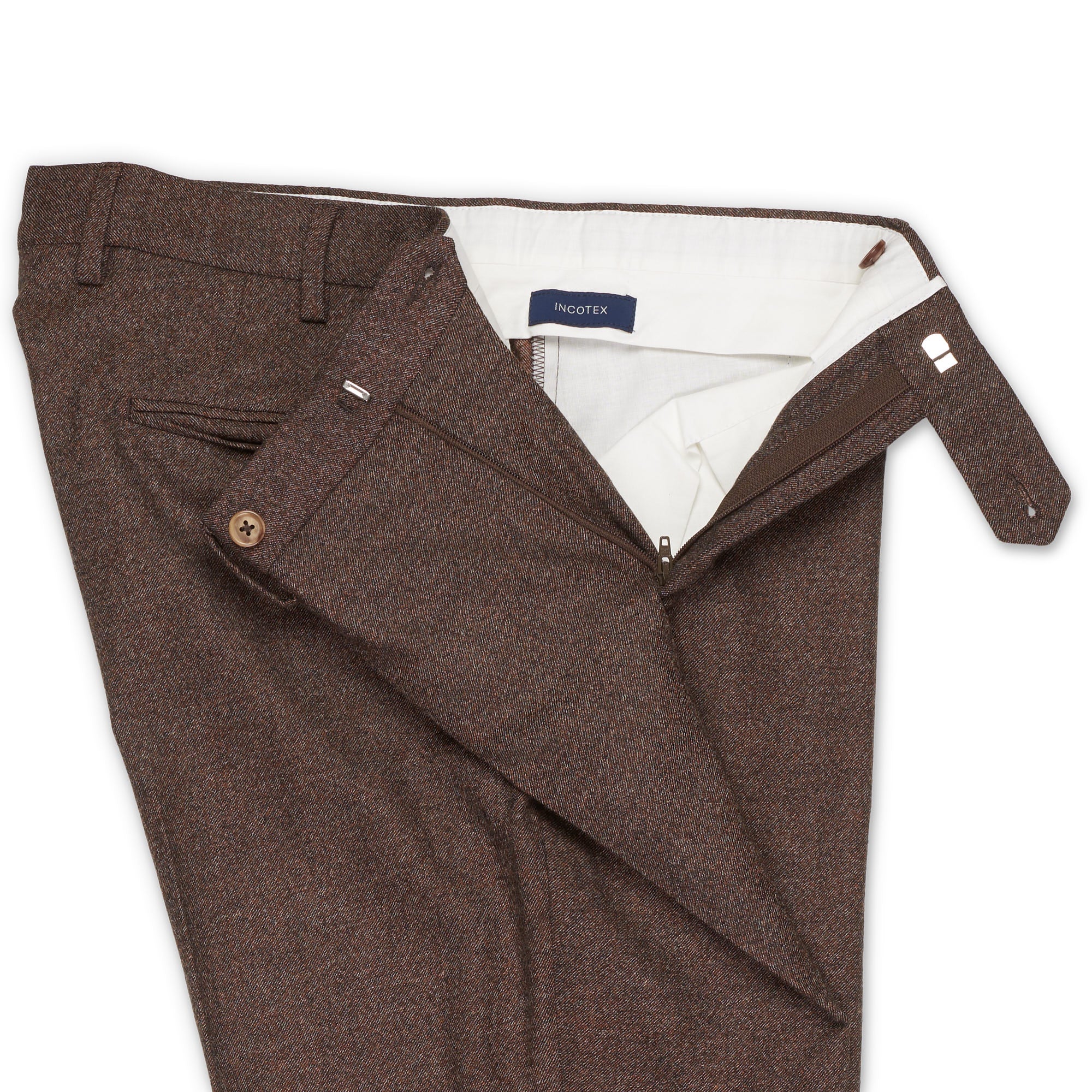 INCOTEX (Slowear) Brown Donegal Virgin Wool Flat Front Dress Pants NEW Slim Fit INCOTEX