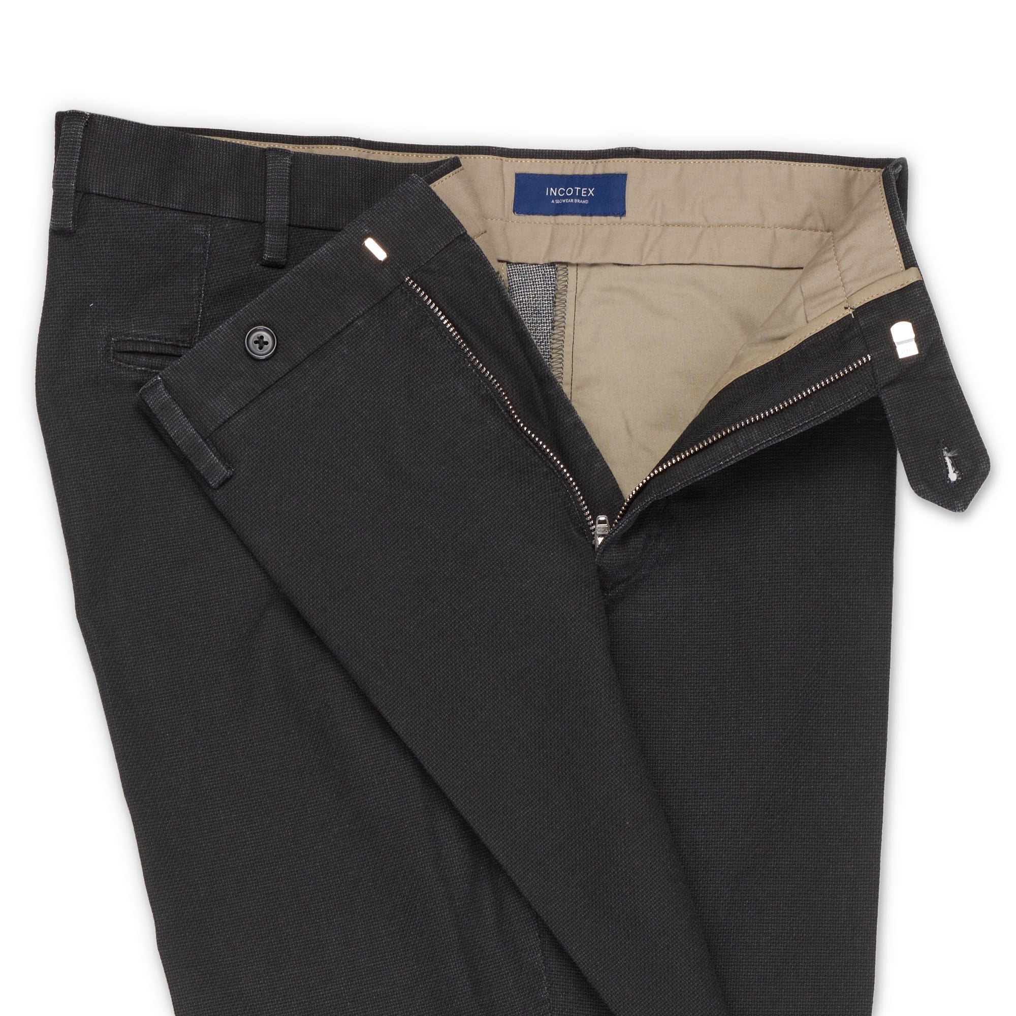 INCOTEX (Slowear) Dark Gray Hopsack Cotton Flat Front Pants 58 NEW US 42 Slim Fi INCOTEX