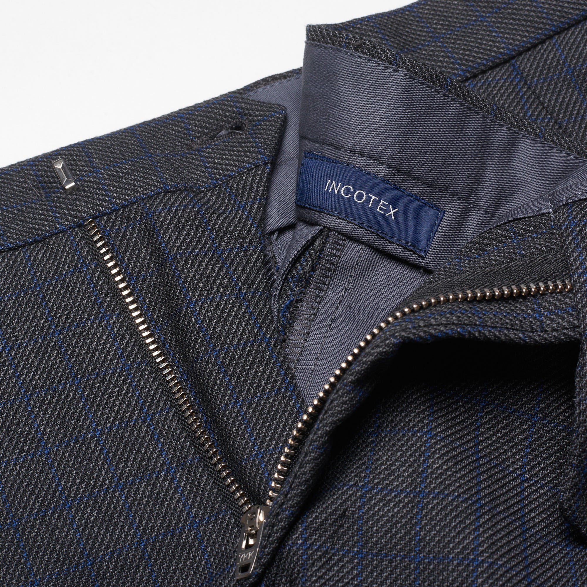 INCOTEX (Slowear) Gray Checked Cotton-Wool Flat Front Pants NEW Slim Fit INCOTEX