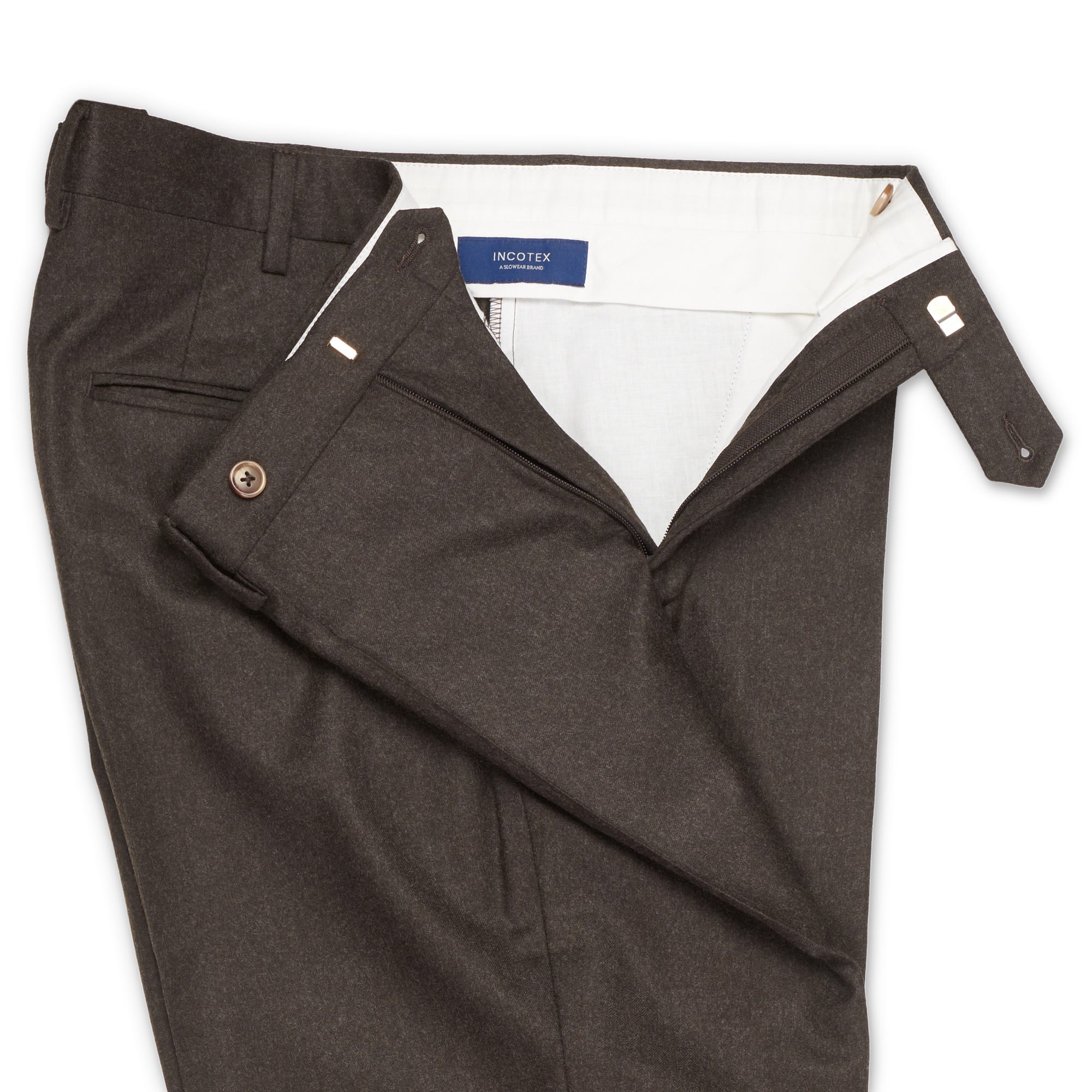 INCOTEX (Slowear) Taupe Flannel Wool Flat Front Dress Pants EU 54 NEW US 38 Slim INCOTEX