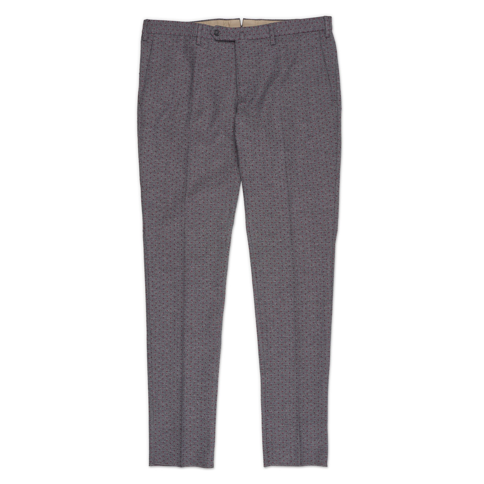 INCOTEX (Slowear) Gray Red Pattern Cotton-Wool Stretch Pants NEW Slim Fit INCOTEX
