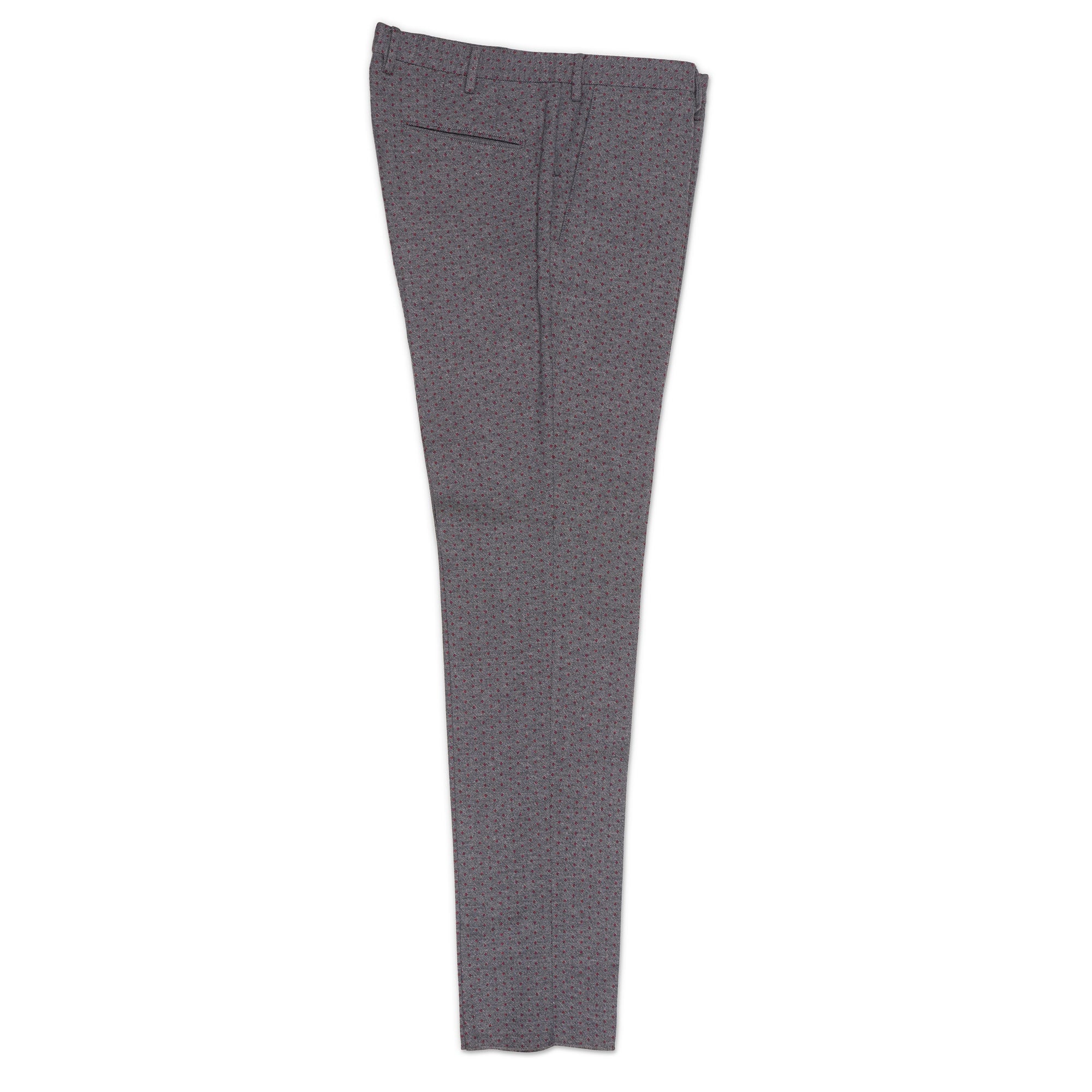 INCOTEX (Slowear) Gray Red Pattern Cotton-Wool Stretch Pants NEW Slim Fit INCOTEX