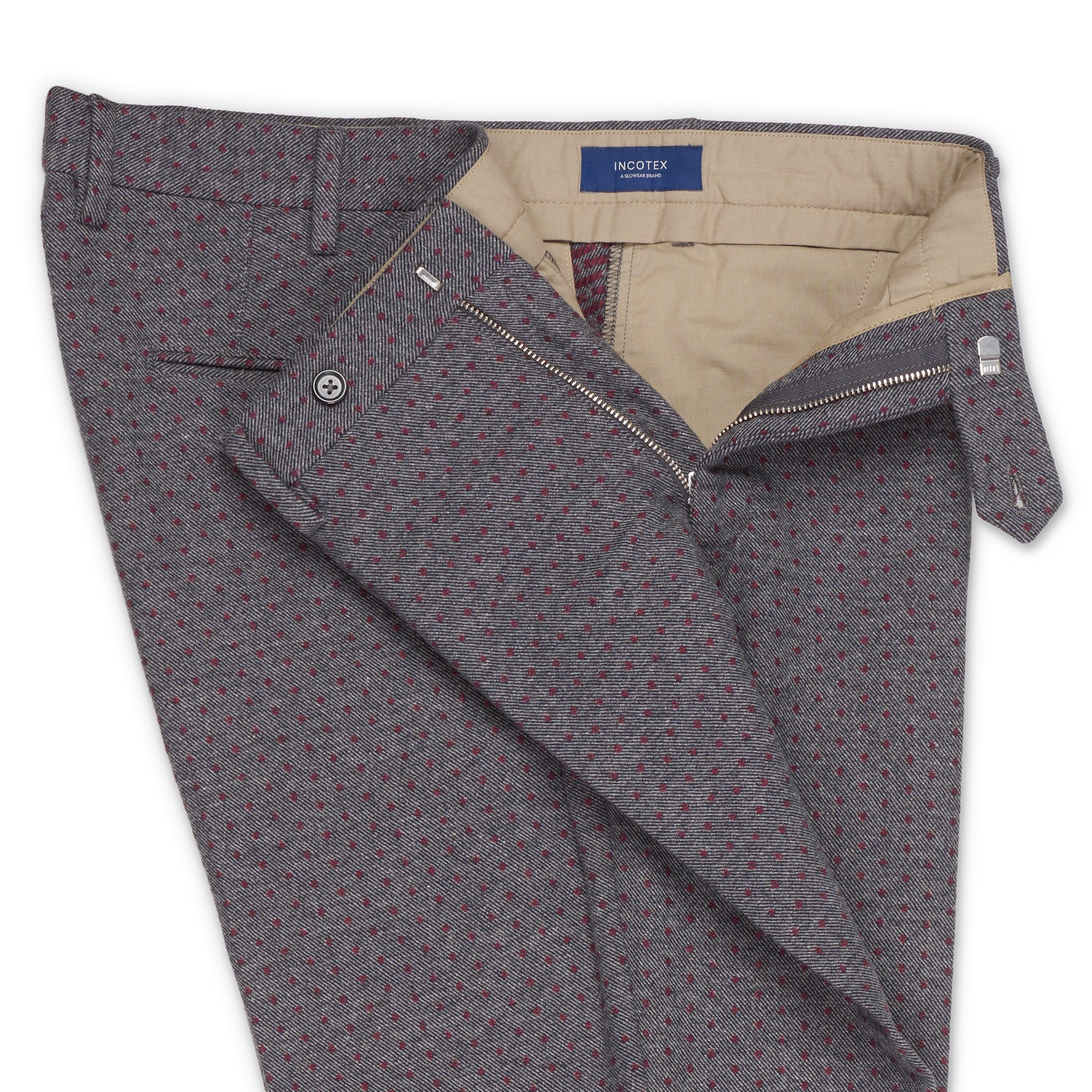 INCOTEX (Slowear) Gray Red Pattern Cotton-Wool Stretch Pants NEW Slim Fit INCOTEX