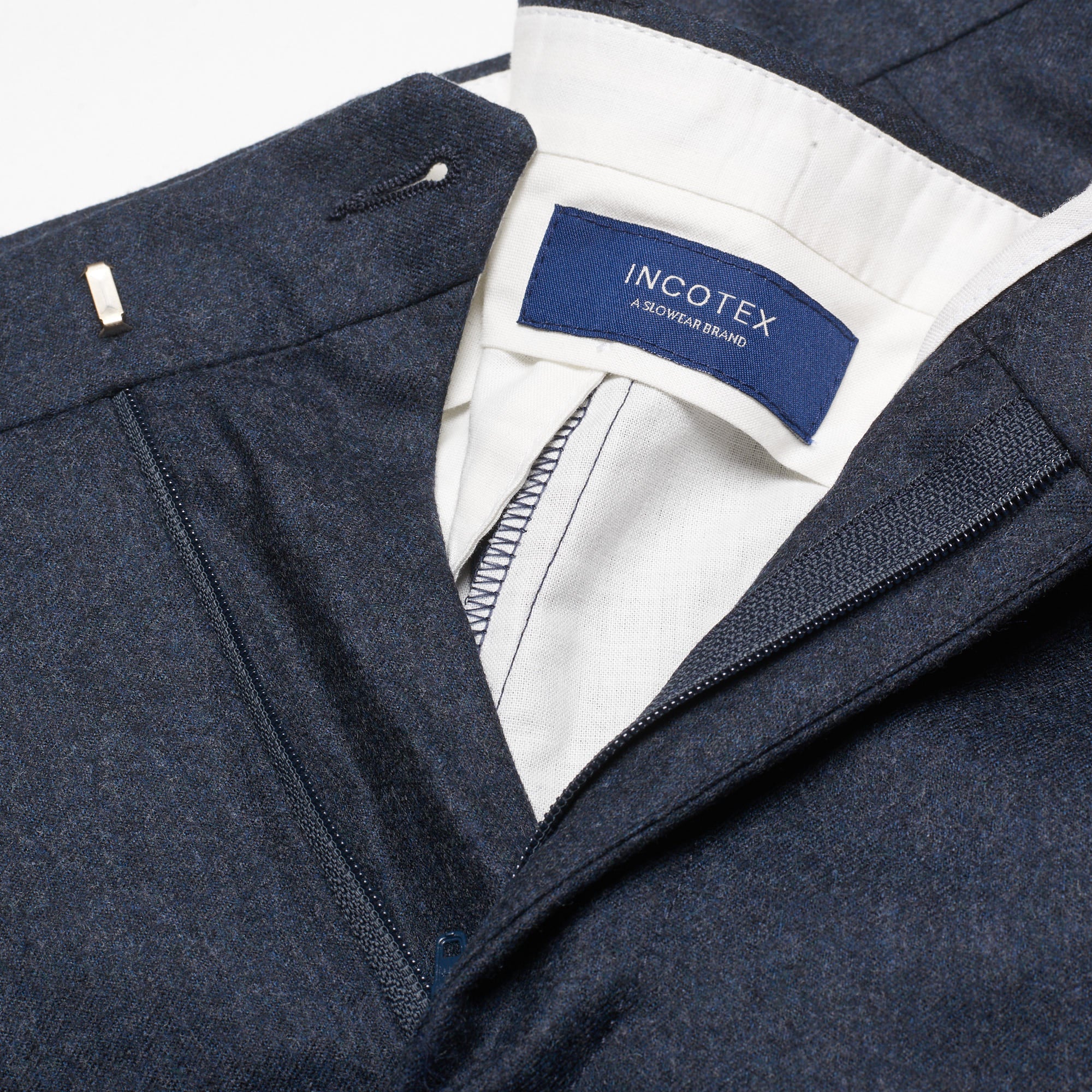 INCOTEX (Slowear) Grayish Blue Flannel Wool Flat Front Dress Pants 52 NEW US 36 Slim Fit INCOTEX