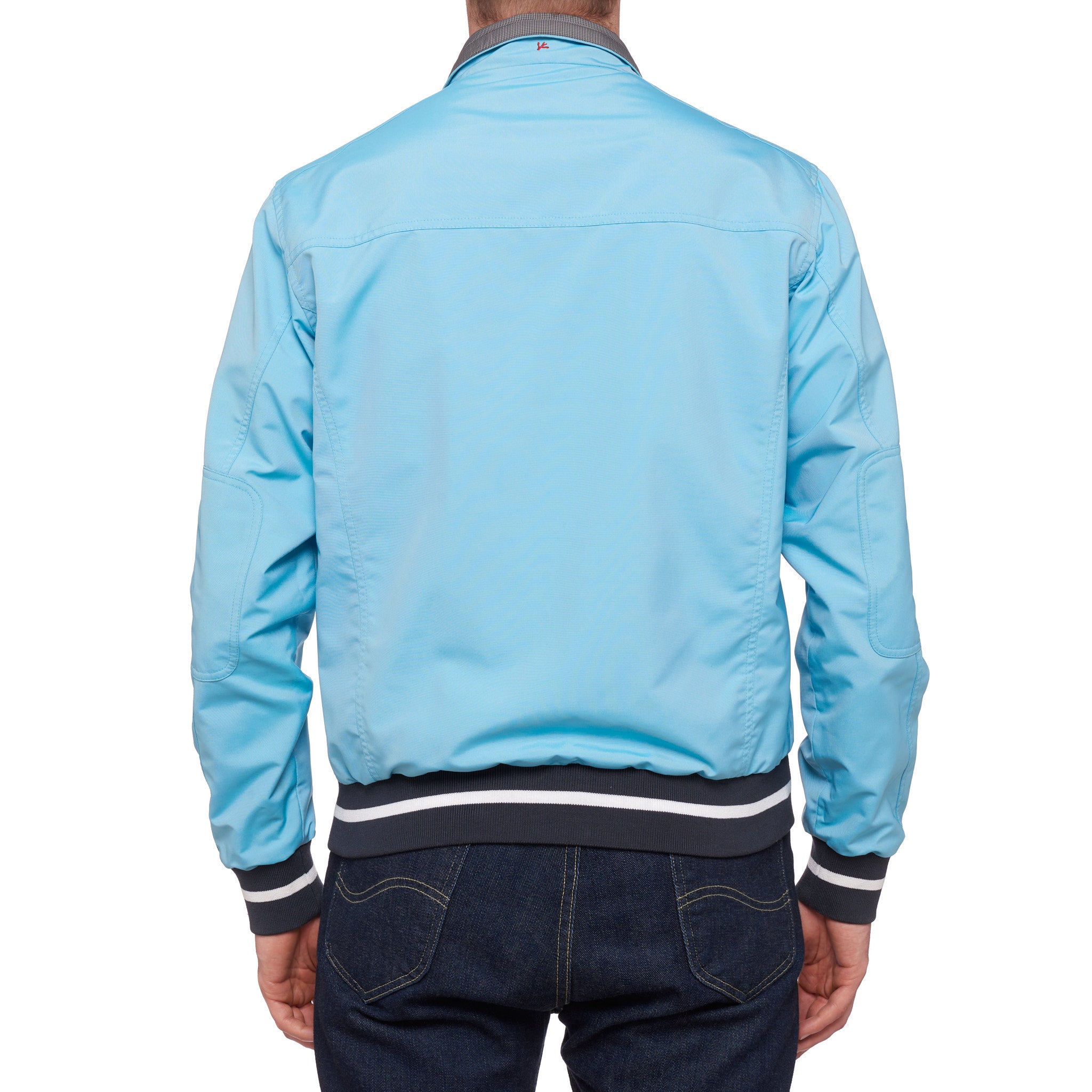 ISAIA Azure Blue Gray Plaid Poly Aqua Canvas Reversible Jacket EU 52 NEW US L ISAIA