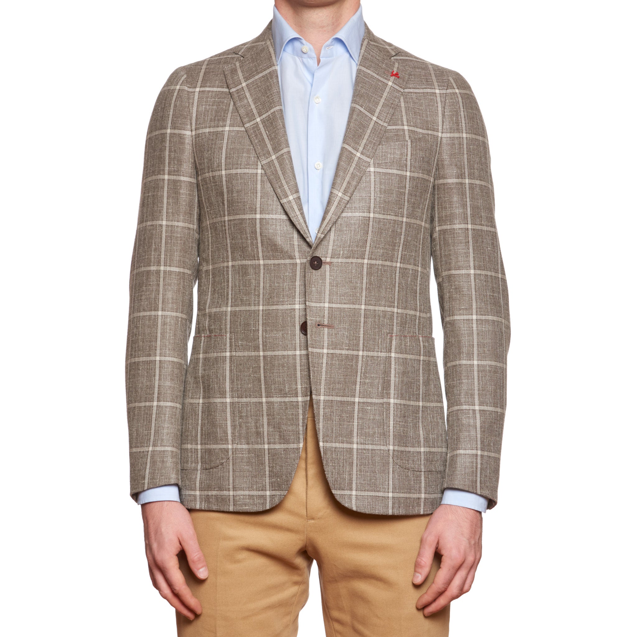 ISAIA Napoli "Cortina" Taupe Gray Plaid Wool-Silk-Linen Hopsack Jacket 46 NEW 36 ISAIA