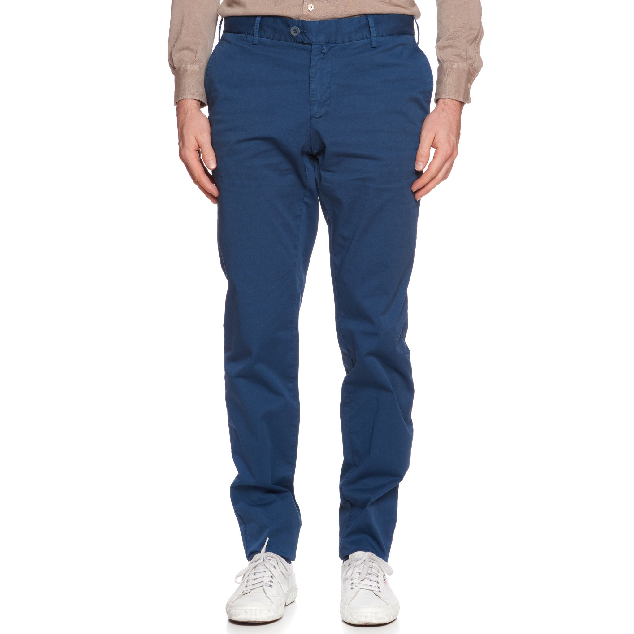 ISAIA Napoli "Tinto Capo" Blue Twill Cotton Flat Front Pants 52 NEW US 36 Slim ISAIA