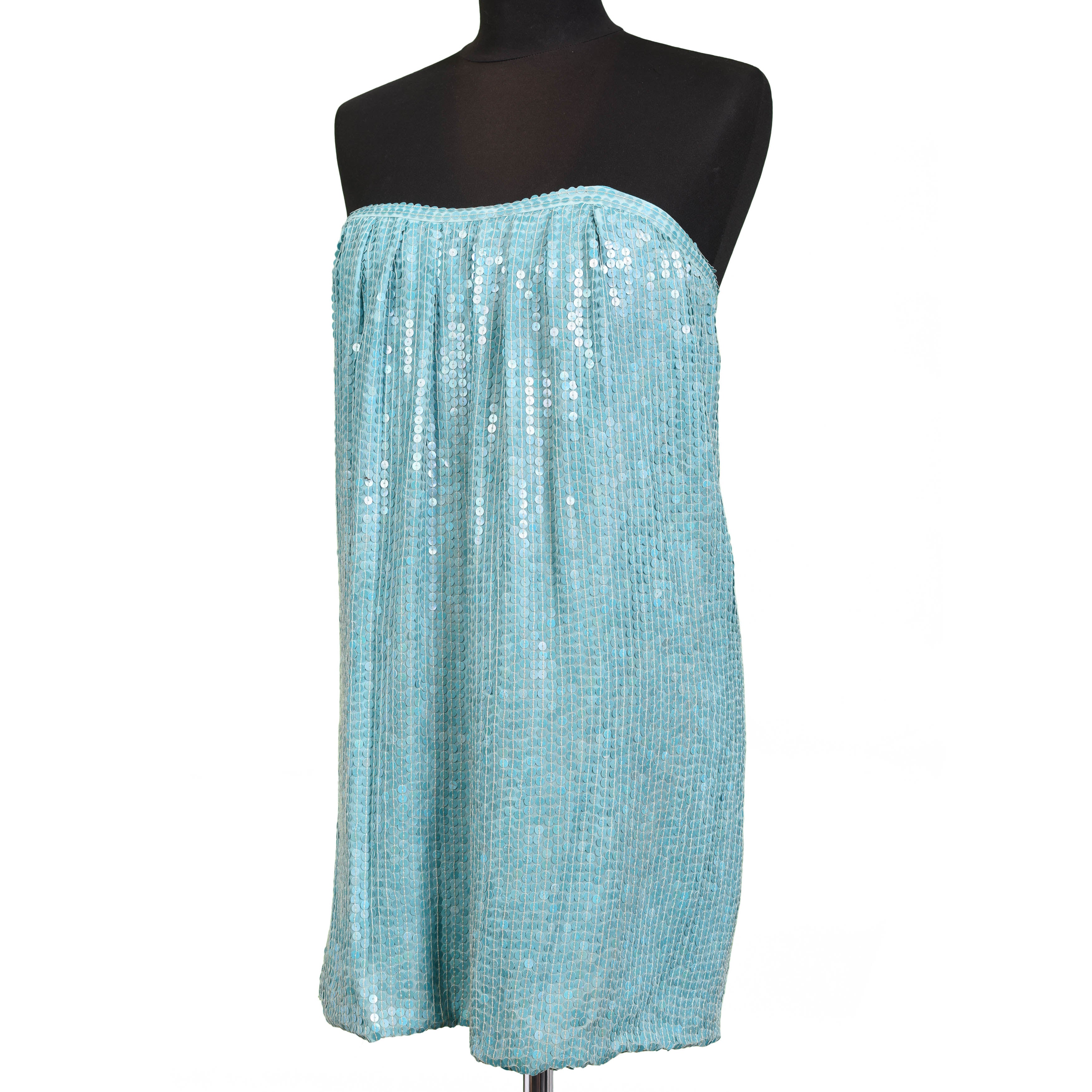 JAY AHR Paris Turquoise Blue Silk Sequin Bustier Cocktail Dress Size S / US 4 WOMEN'S BOUTIQUE