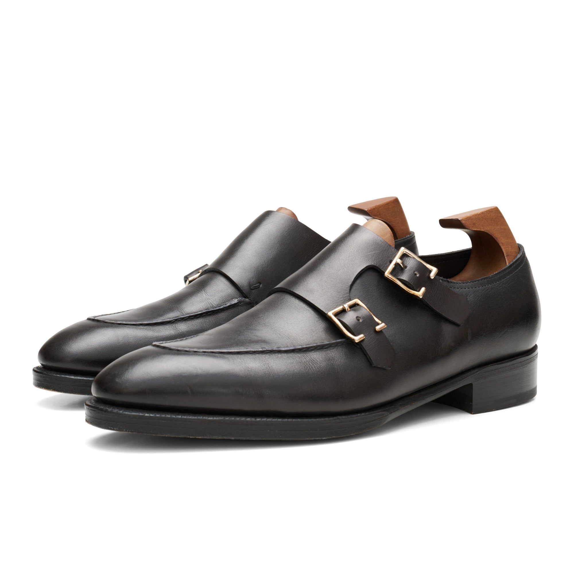 JOHN LOBB "Hayes" Black Leather Double Monk Apron Shoes UK 7.5E US 8.5 Last 7000 JOHN LOBB