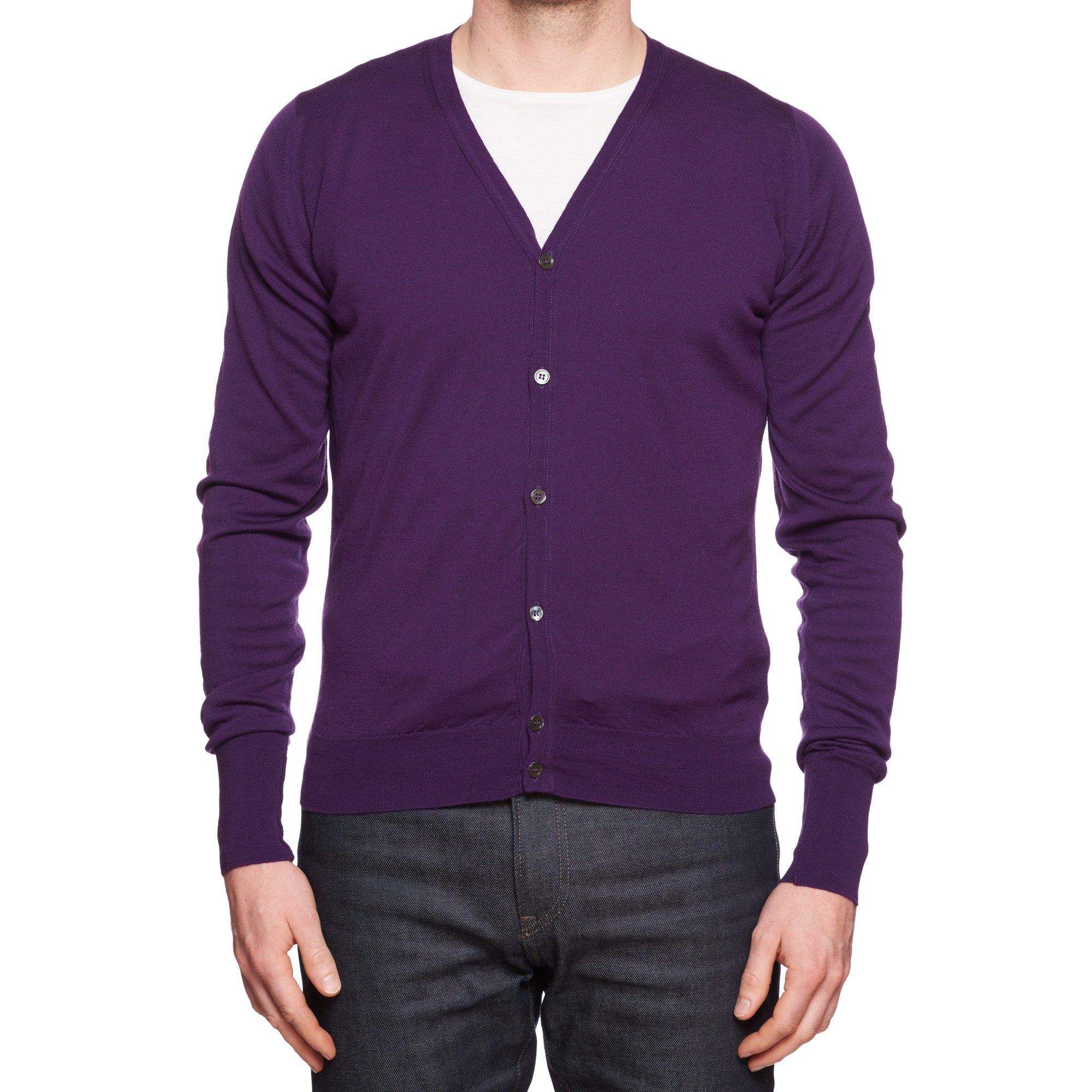 JOHN SMEDLEY Purple Merino Wool Cardigan Sweater EU 50 US M JOHN SMEDLEY