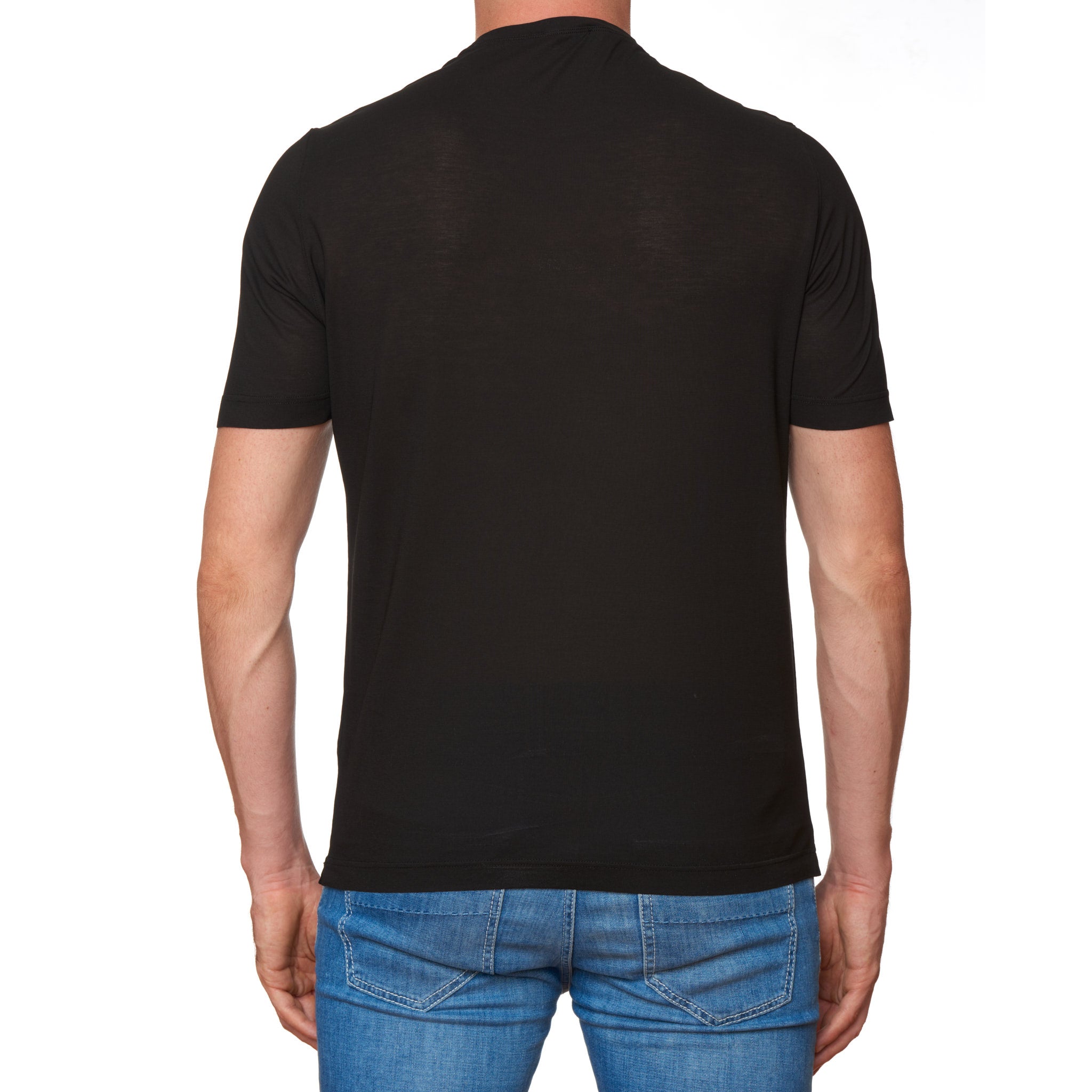 Kiton KIRED "Bacio" Black Exclusive Crepe Cotton Short Sleeve T-Shirt Slim KIRED
