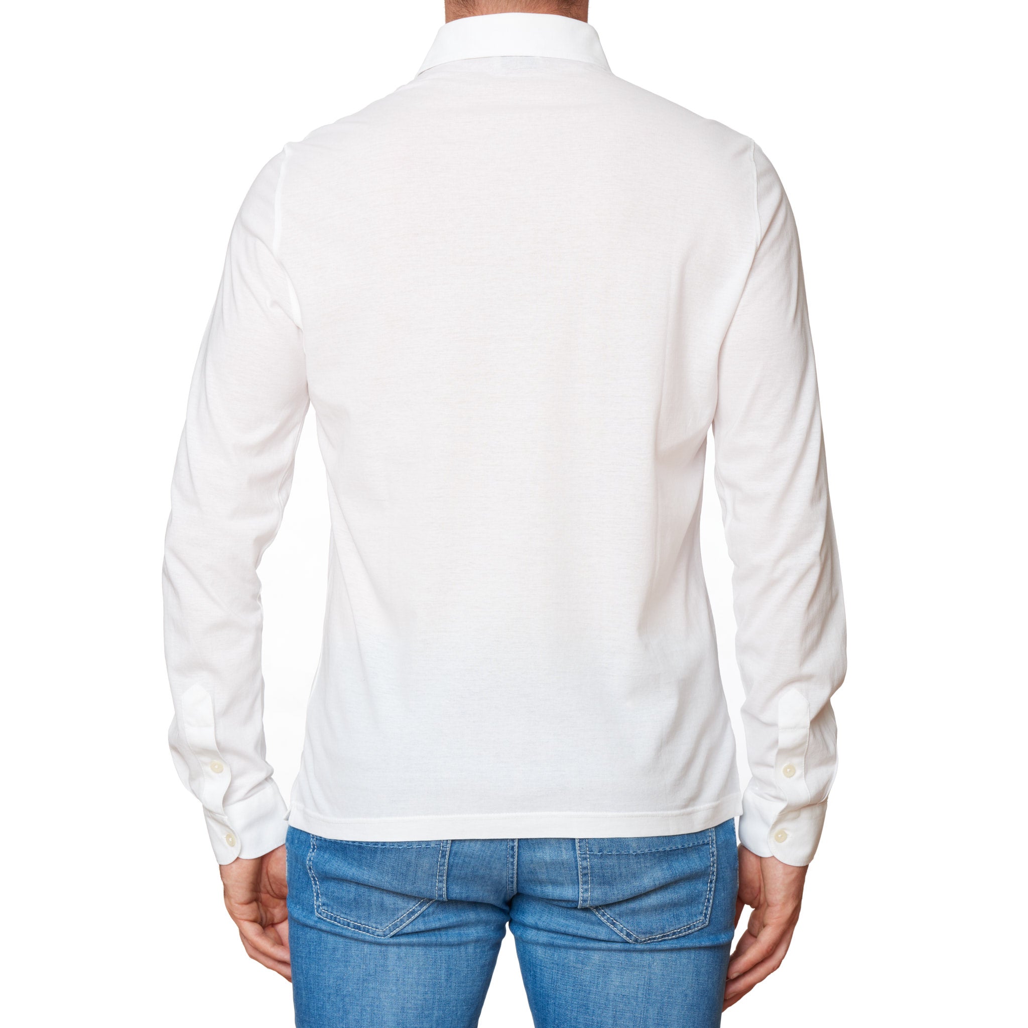 Kiton KIRED "PositanoML" White Exclusive Crepe Cotton Long Sleeve Polo Shirt KIRED