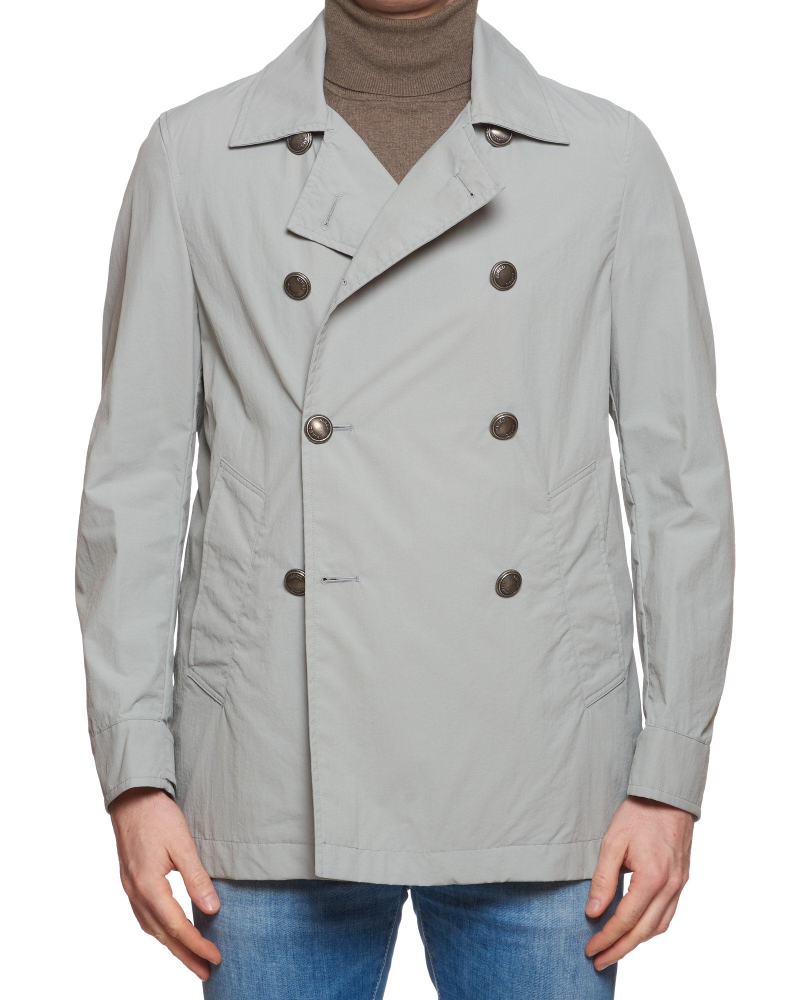 KITON KIRED Gray Super Stretch Fabric DB Unlined Pea Coat EU 48 US S KIRED