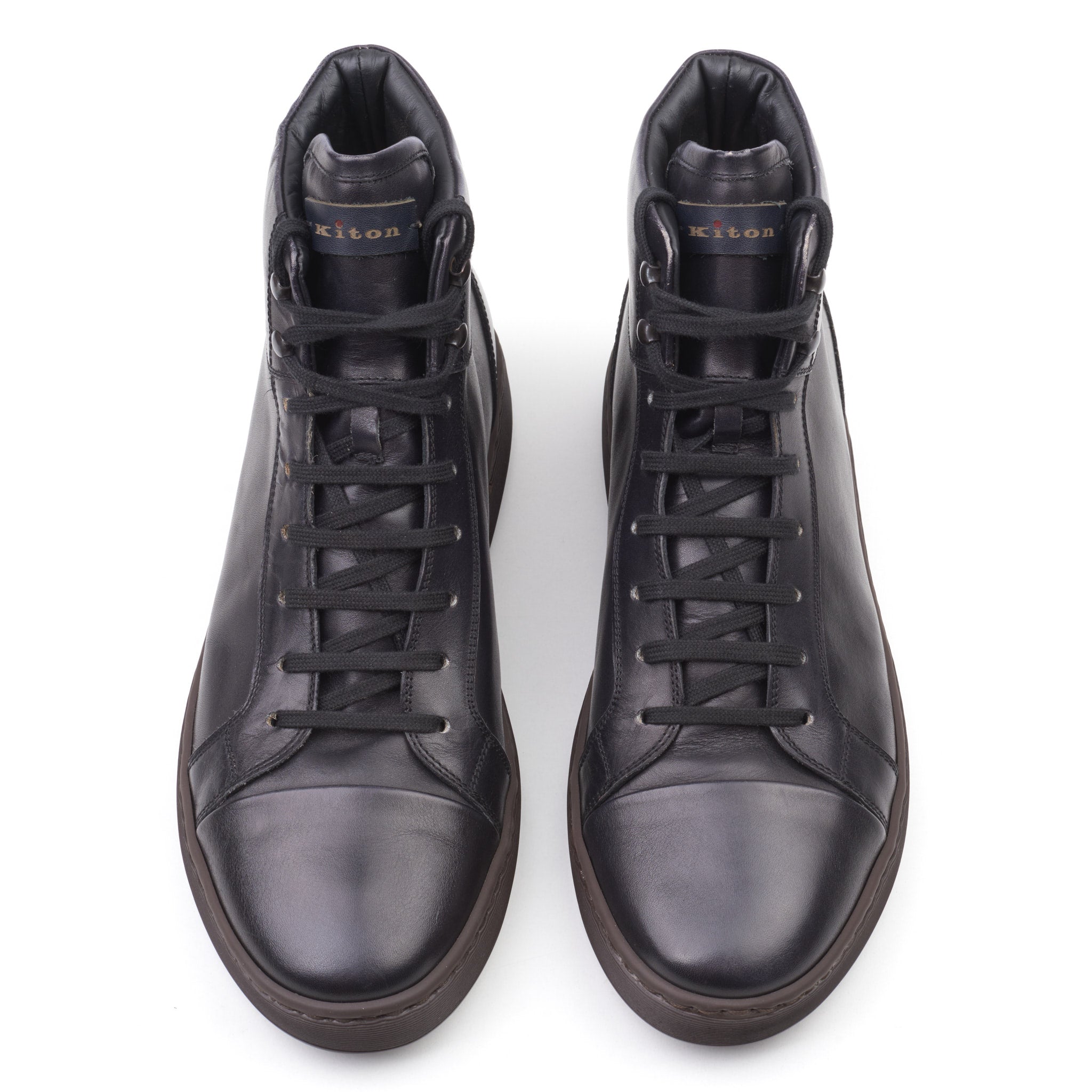 KITON Black Calfskin Leather High-Top Sneaker Boots Shoes NEW with Box KITON