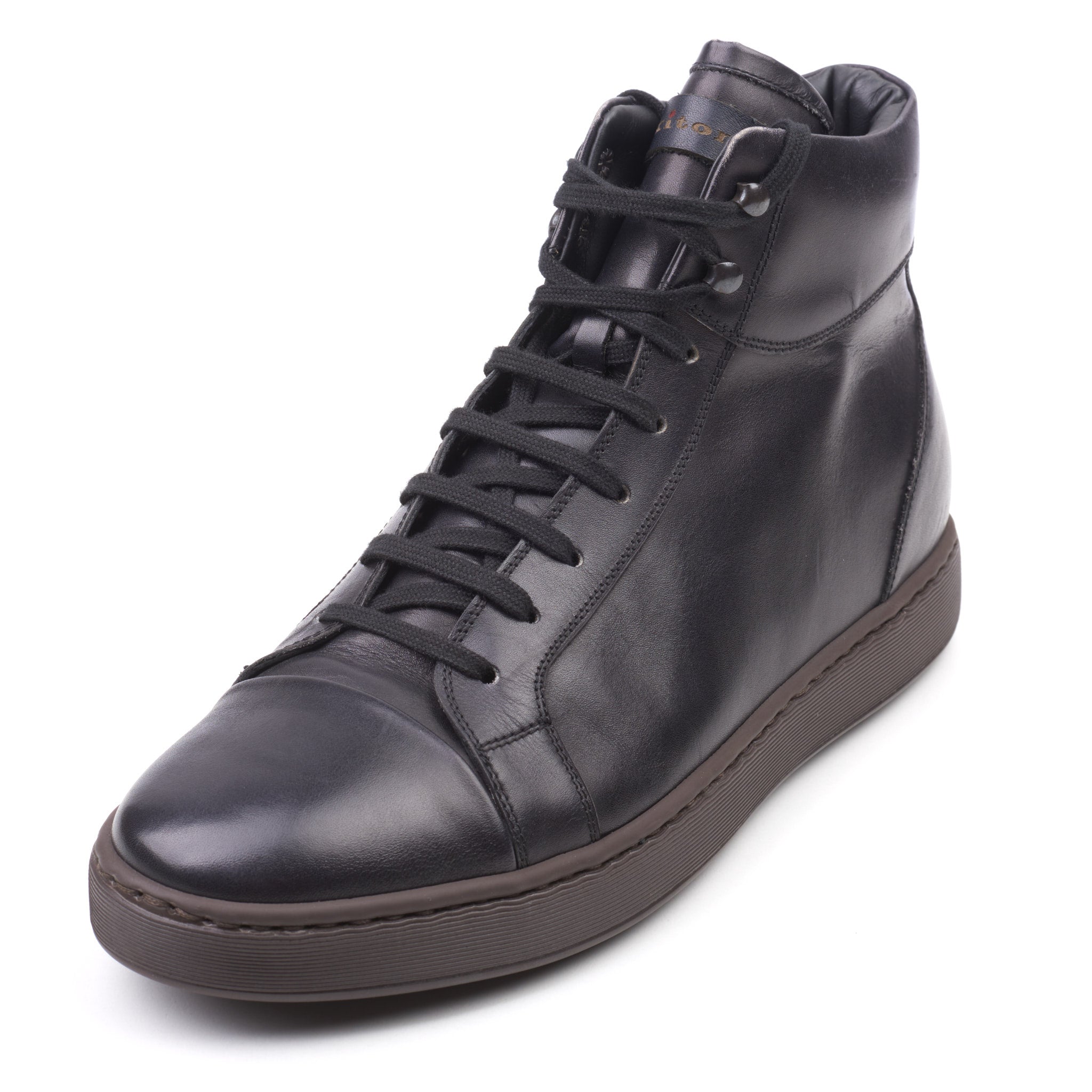 KITON Black Calfskin Leather High-Top Sneaker Boots Shoes NEW with Box KITON