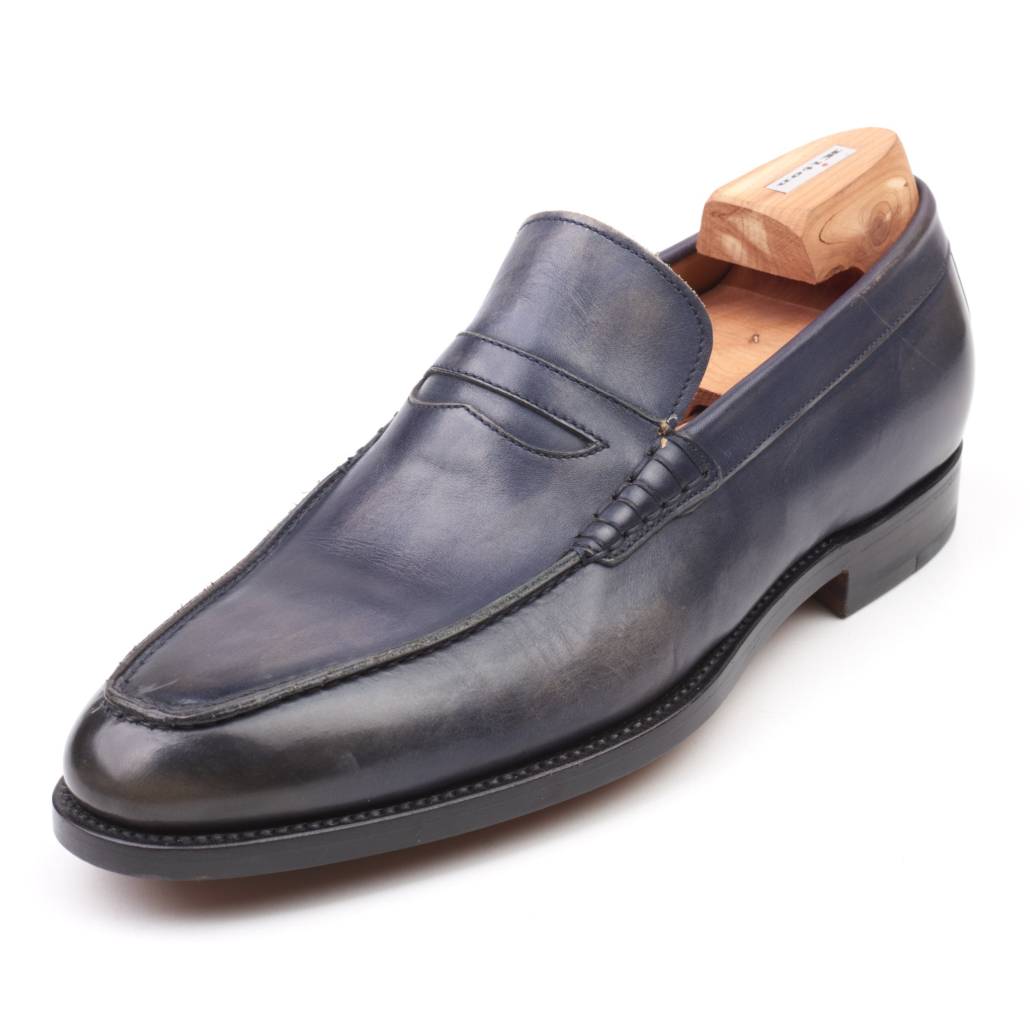 KITON Handmade Custom-Made Blue Leather Penny Loafer Shoes US 7 Masterpiece KITON