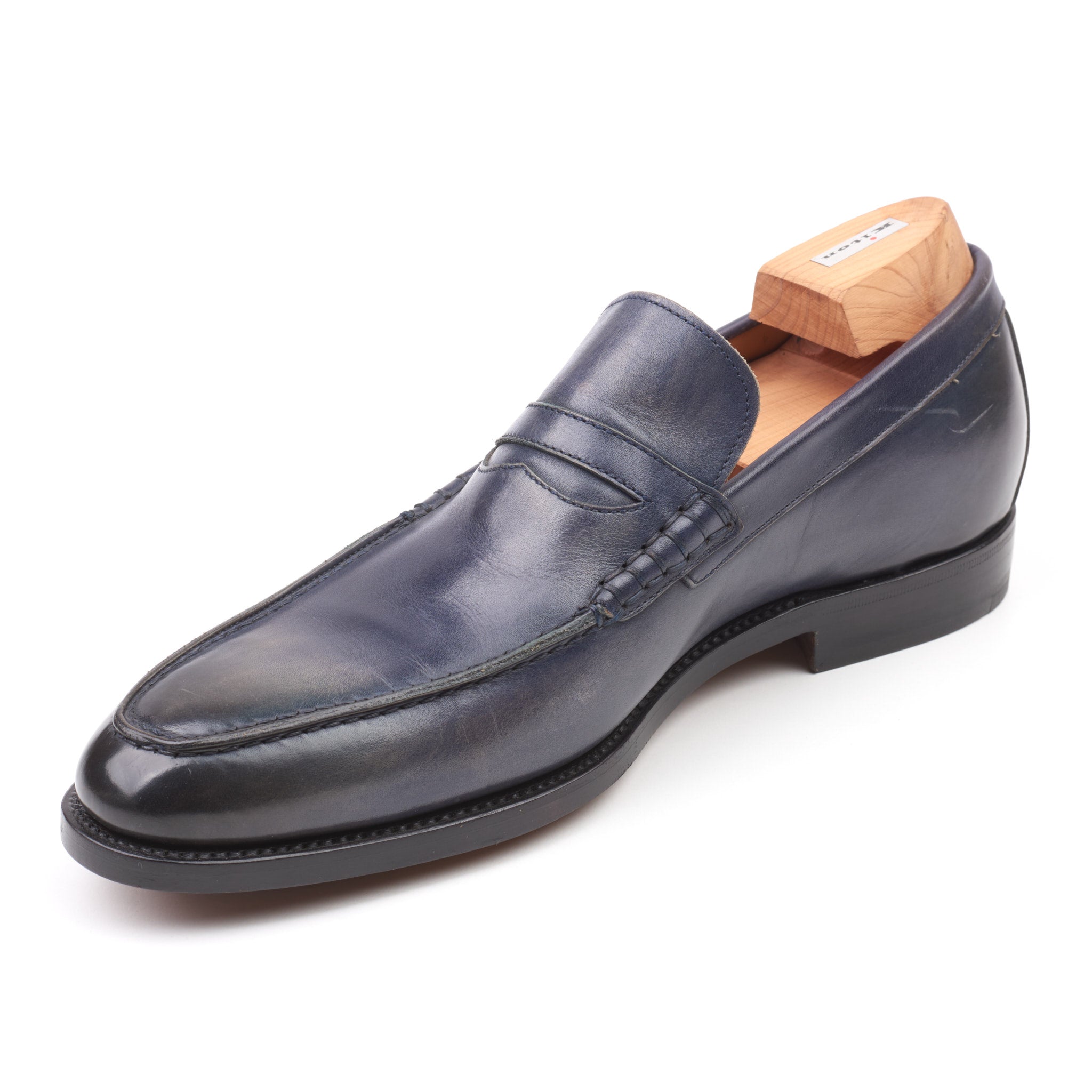 KITON Handmade Custom-Made Blue Leather Penny Loafer Shoes US 7 Masterpiece KITON