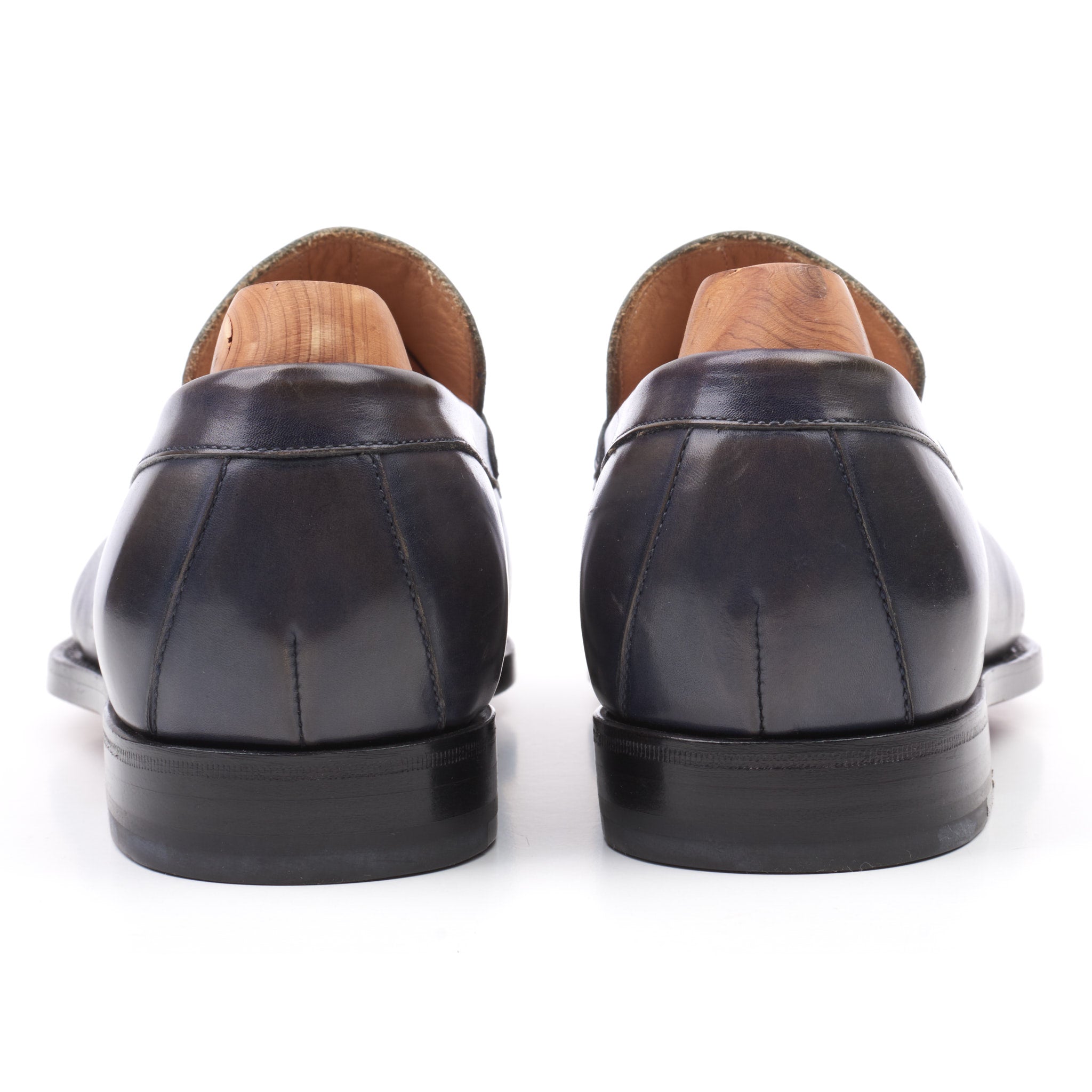 KITON Handmade Custom-Made Blue Leather Penny Loafer Shoes US 7 Masterpiece KITON