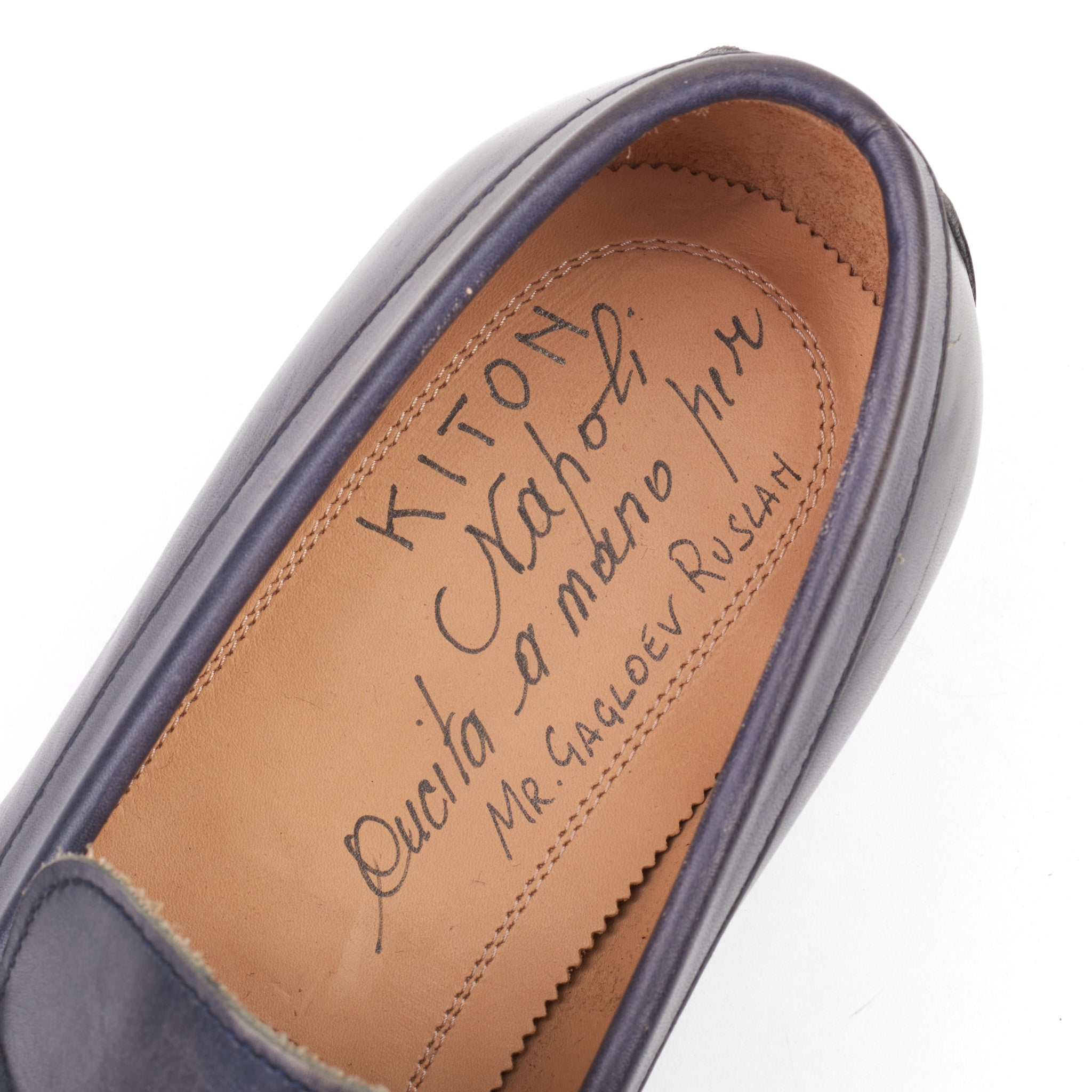 KITON Handmade Custom-Made Blue Leather Penny Loafer Shoes US 7 Masterpiece KITON