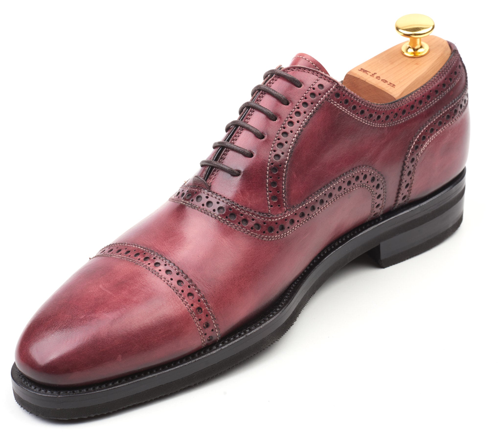 KITON Handmade Bordeaux Calfskin Leather Oxford Shoes US 10 NEW with Box KITON