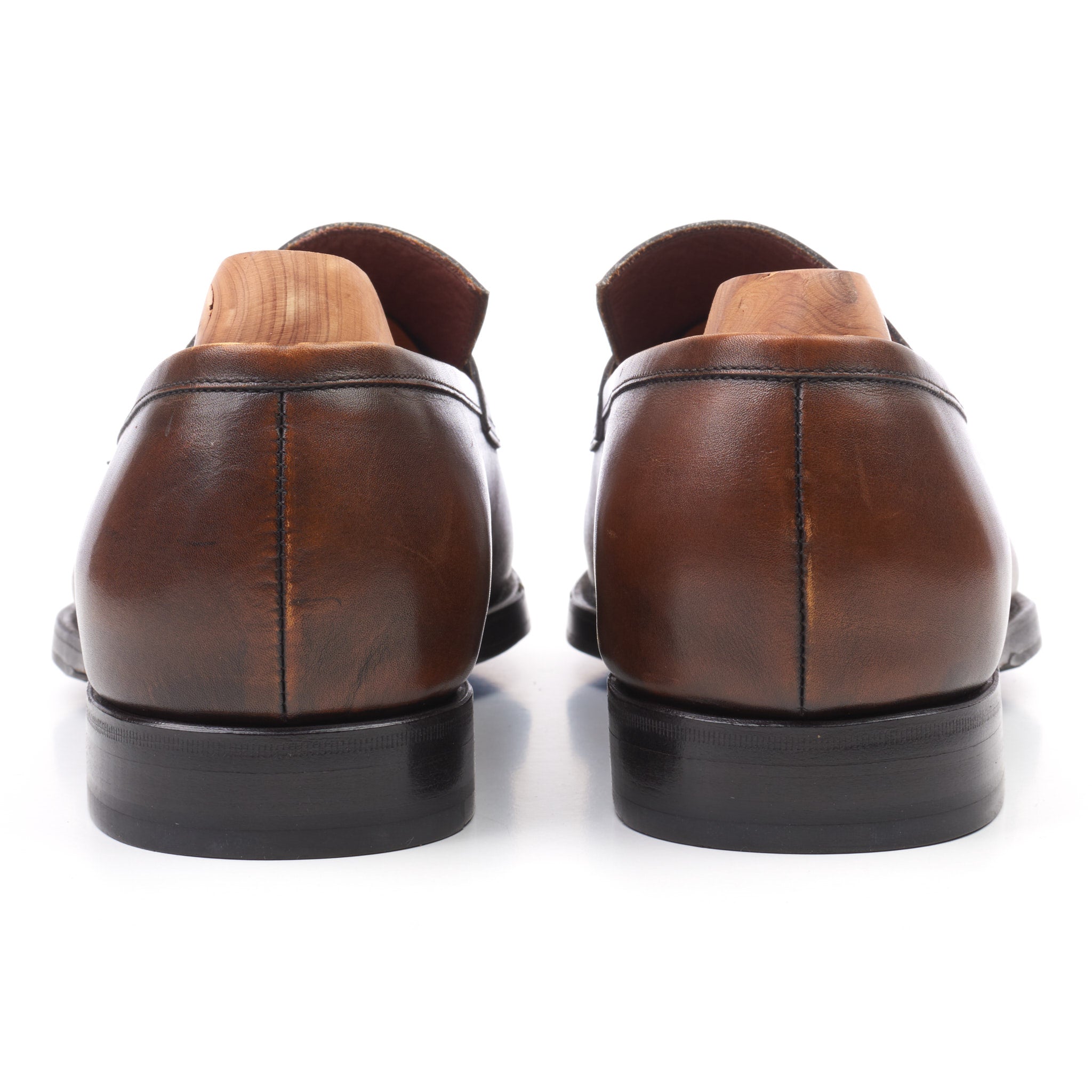 KITON Handmade Brown Leather Penny Loafer Shoes US 8 NEW with Box KITON