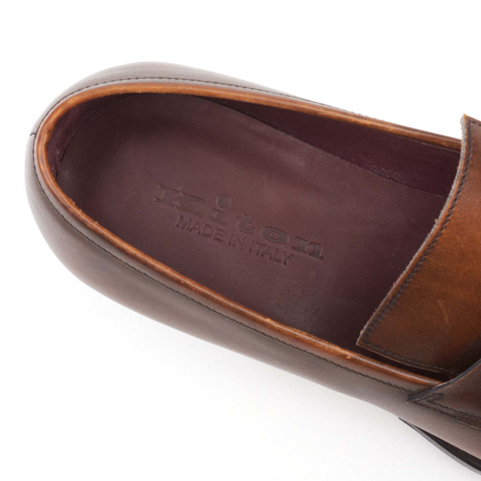 KITON Handmade Brown Leather Penny Loafer Shoes US 8 NEW with Box KITON