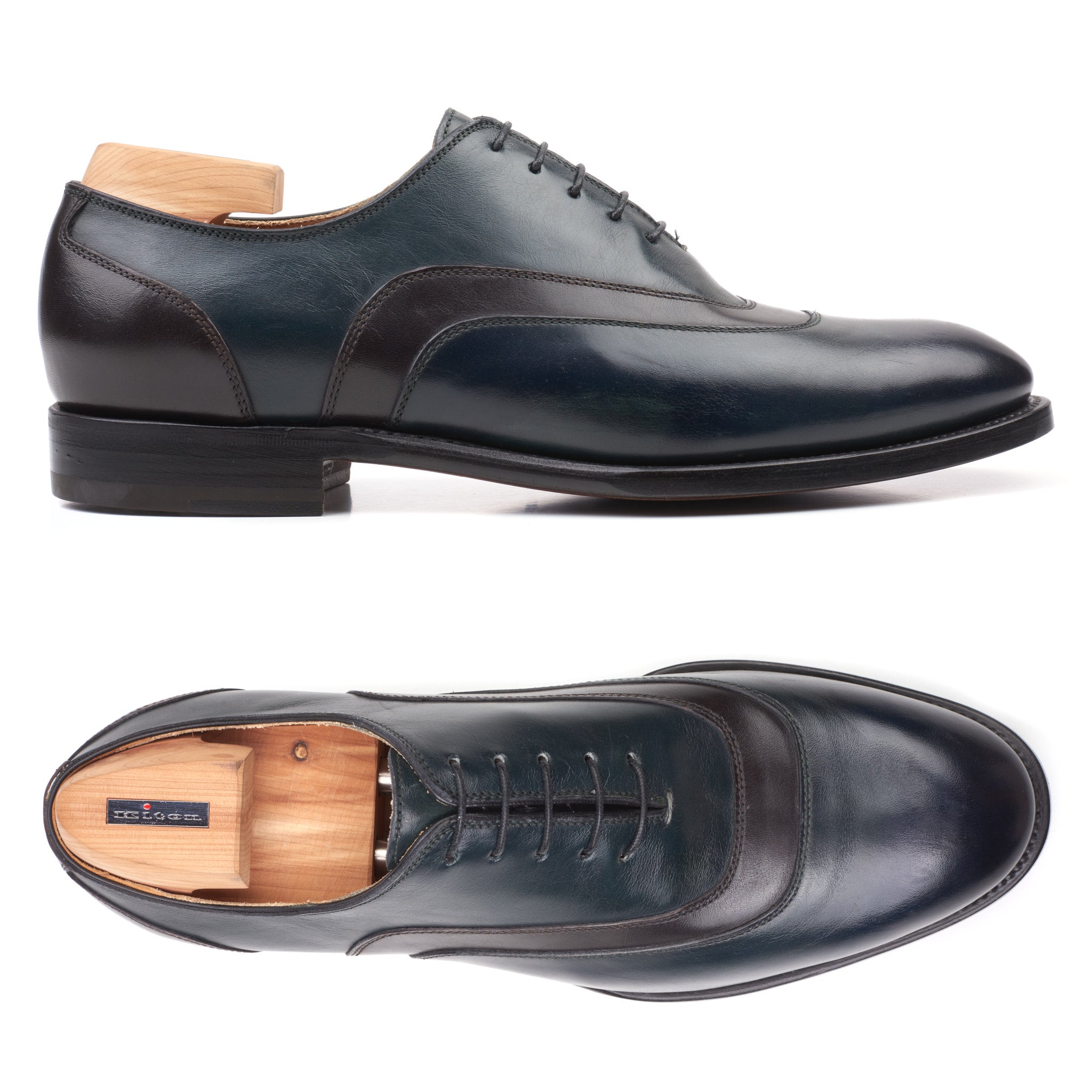 KITON Handmade Green-Black Calfskin Leather Oxford Shoes US 9 NEW Box KITON