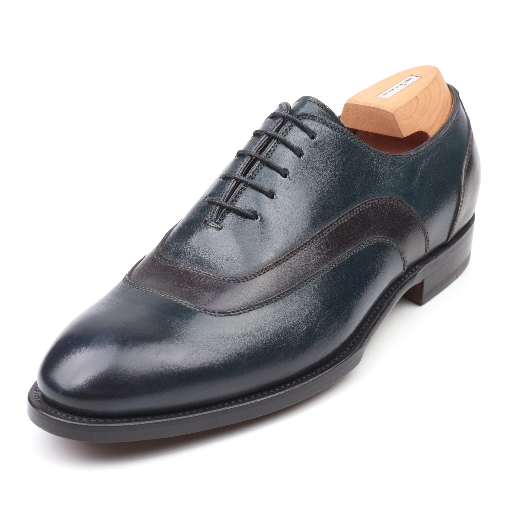 KITON Handmade Green-Black Calfskin Leather Oxford Shoes US 9 NEW Box KITON