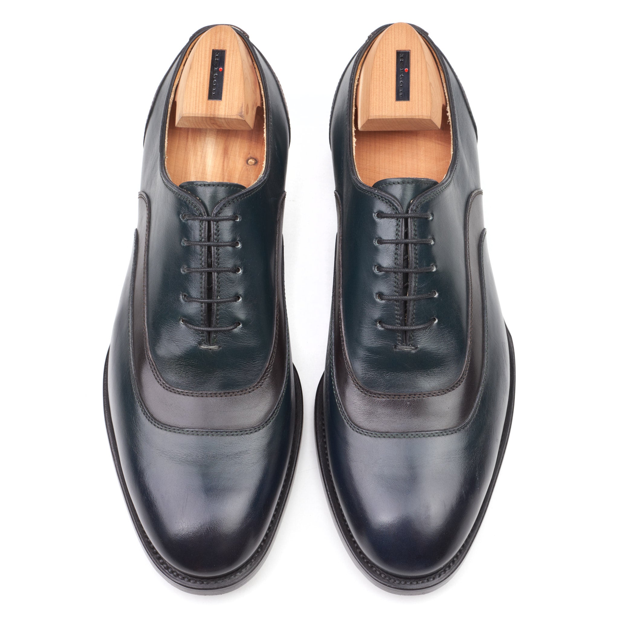 KITON Handmade Green-Black Calfskin Leather Oxford Shoes US 9 NEW Box KITON