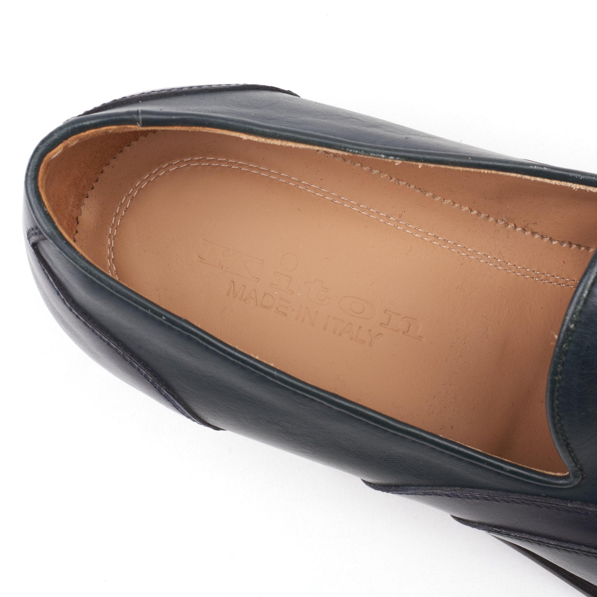 KITON Napoli Handmade Green-Blue Leather Tassel Loafer Shoes US 9 NEW with Box KITON