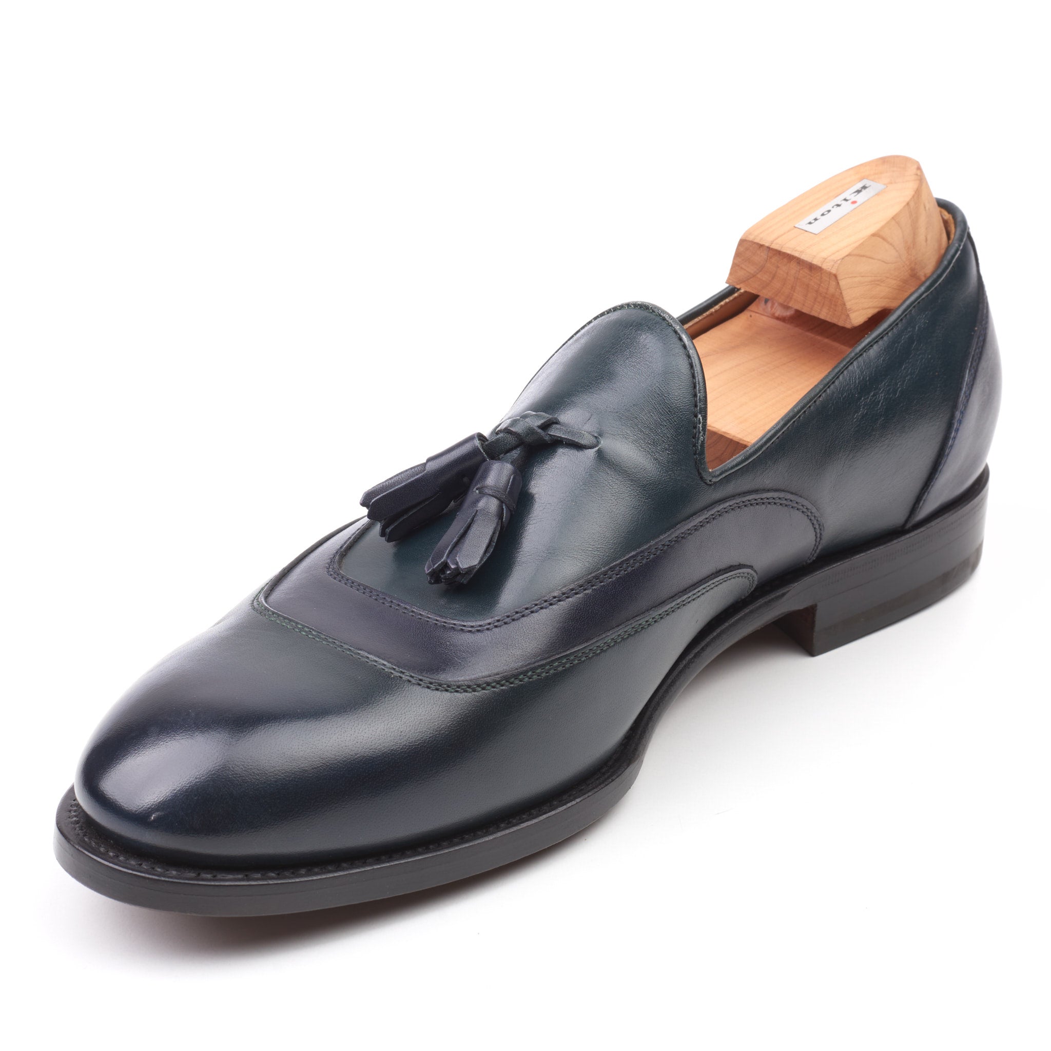 KITON Napoli Handmade Green-Blue Leather Tassel Loafer Shoes US 9 NEW with Box KITON